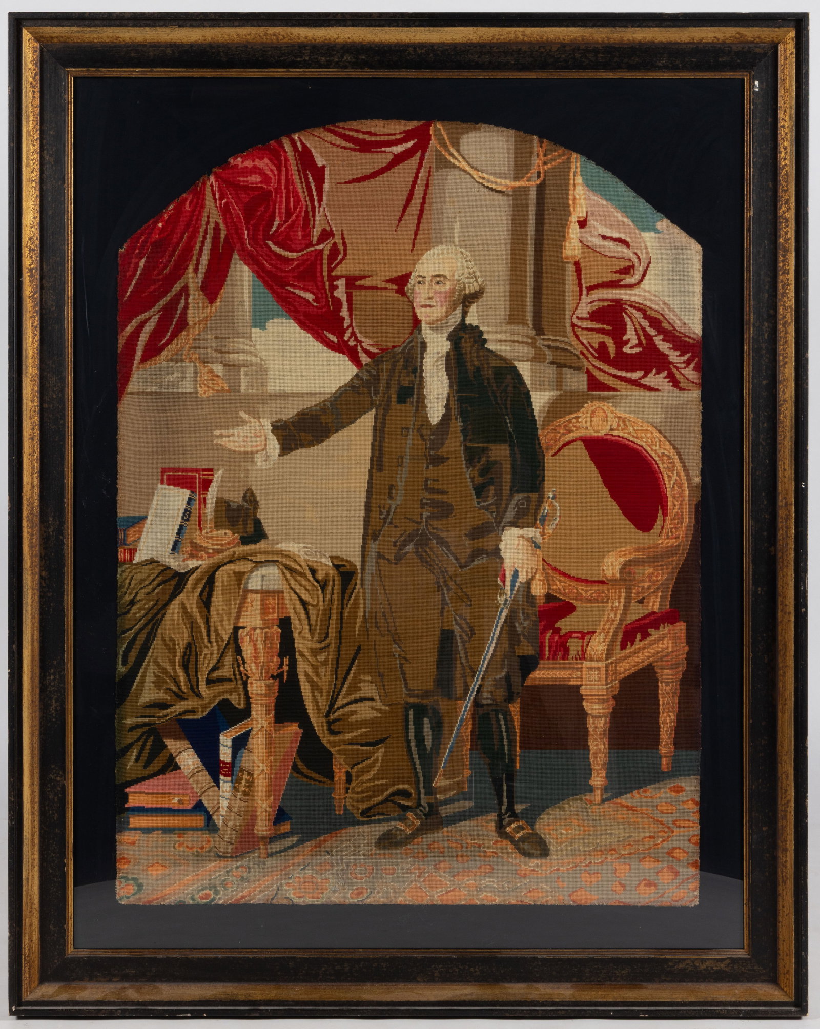 AMERICAN LARGE BERLIN WORK NEEDLEWORK PICTURE OF GEORGE WASHINGTON (1 of 2)