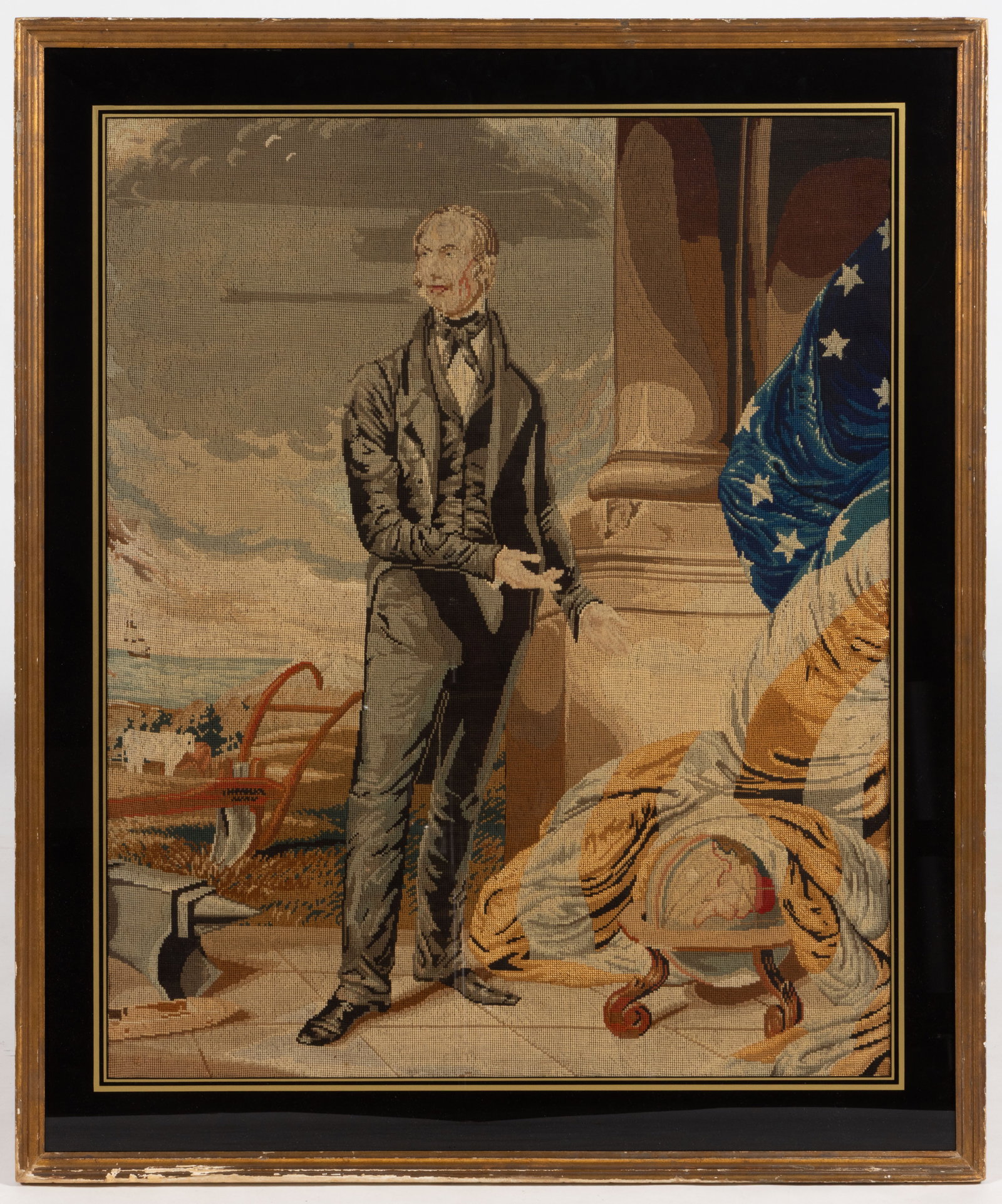 AMERICAN LARGE BERLIN WORK NEEDLEWORK PICTURE OF HENRY CLAY (1 of 2)
