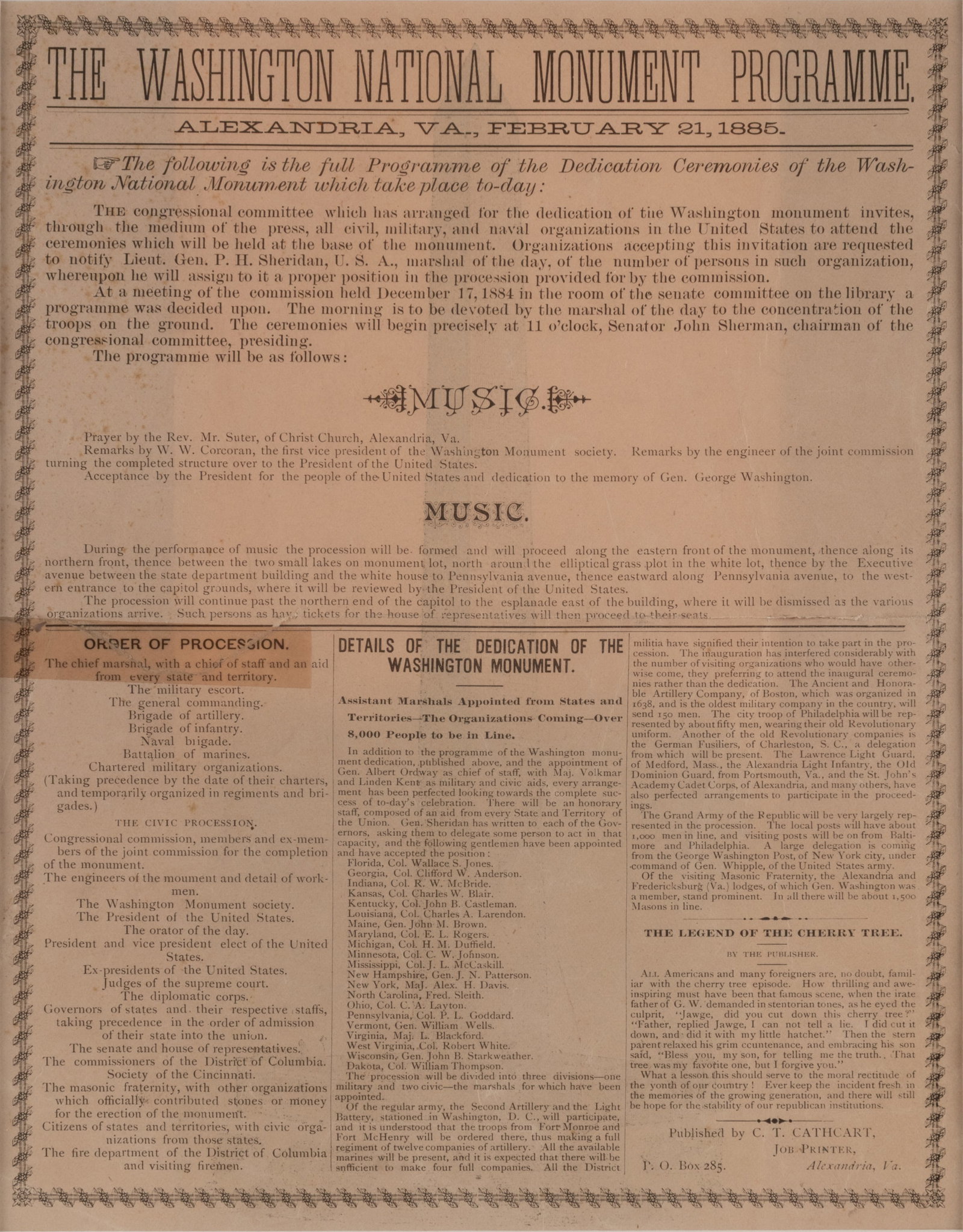 RARE WASHINGTON MONUMENT DEDICATION PROGRAM - 2