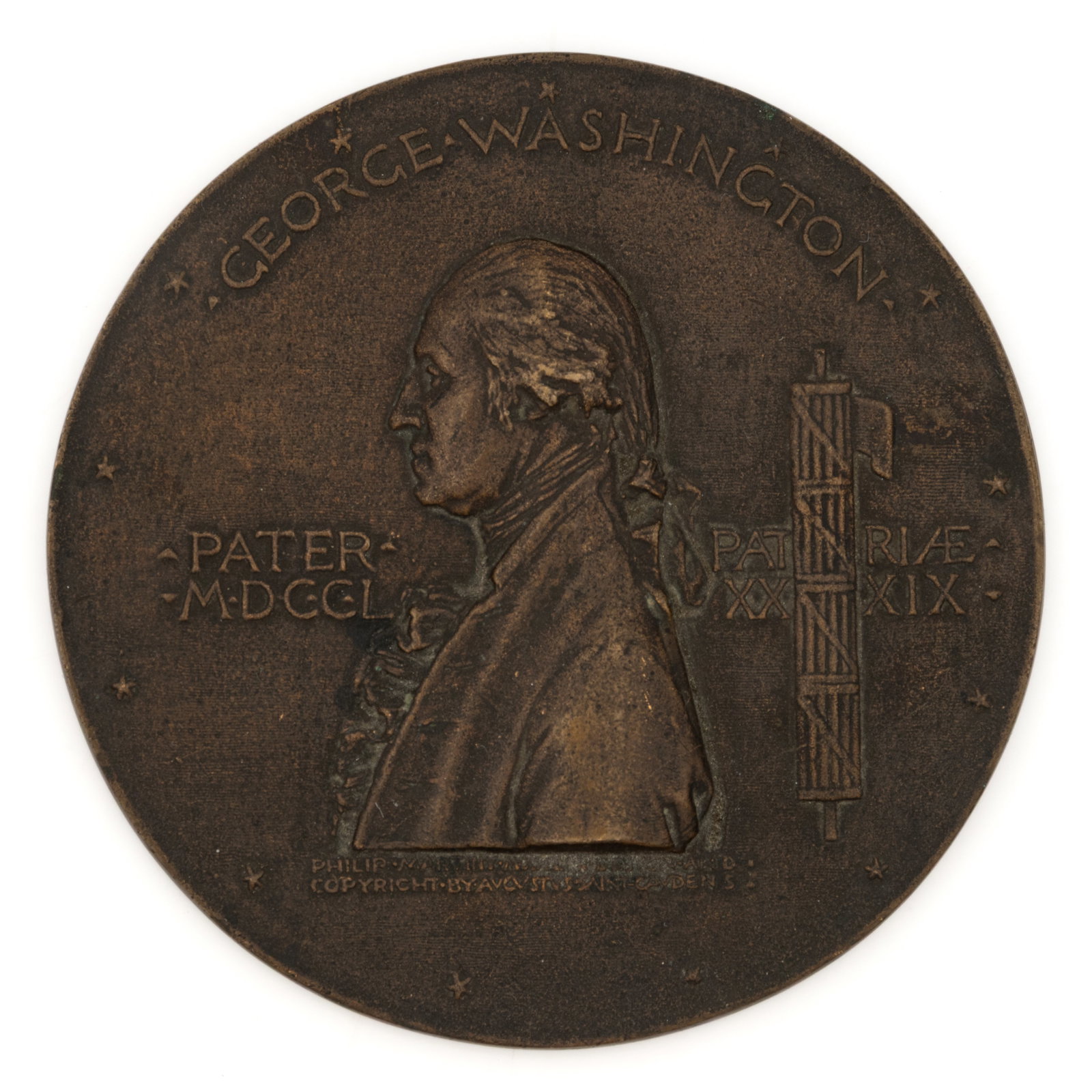 AUGUSTUS SAINT-GAUDENS (IRISH / AMERICAN, 1848-1907) GEORGE WASHINGTON INAUGURAL CENTENNIAL MEDAL, (1 of 2)