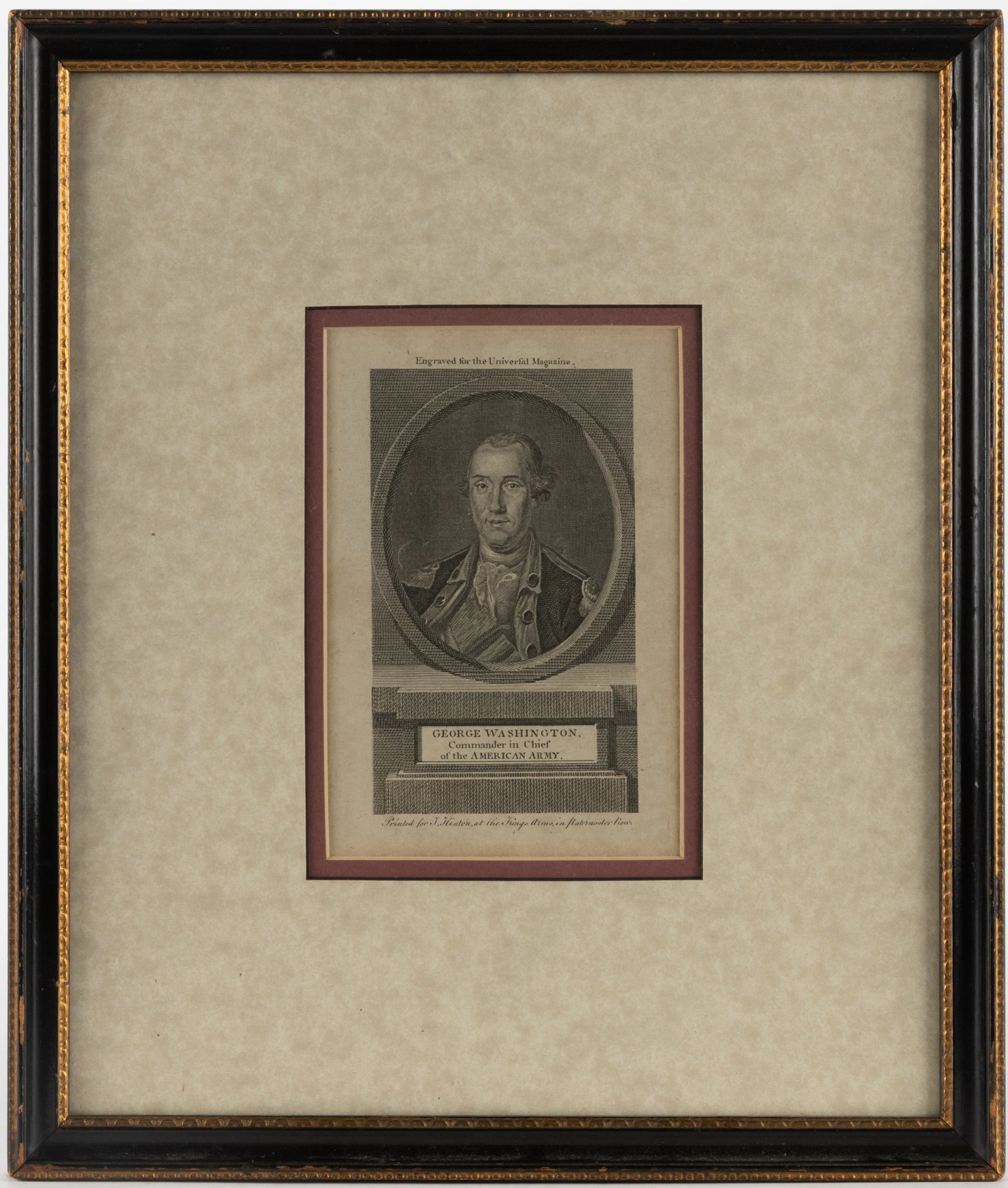 AFTER CHARLES WILSON PEALE (AMERICAN, 1741-1827) PORTRAIT OF GEORGE WASHINGTON PRINT: AFTER CHARLES WILSON PEALE (AMERICAN, 1741-1827) PORTRAIT OF GEORGE WASHINGTON PRINT, engraving on rag paper, bust-length portrait above title GEORGE WASHINGTON, Commander in Chief of the