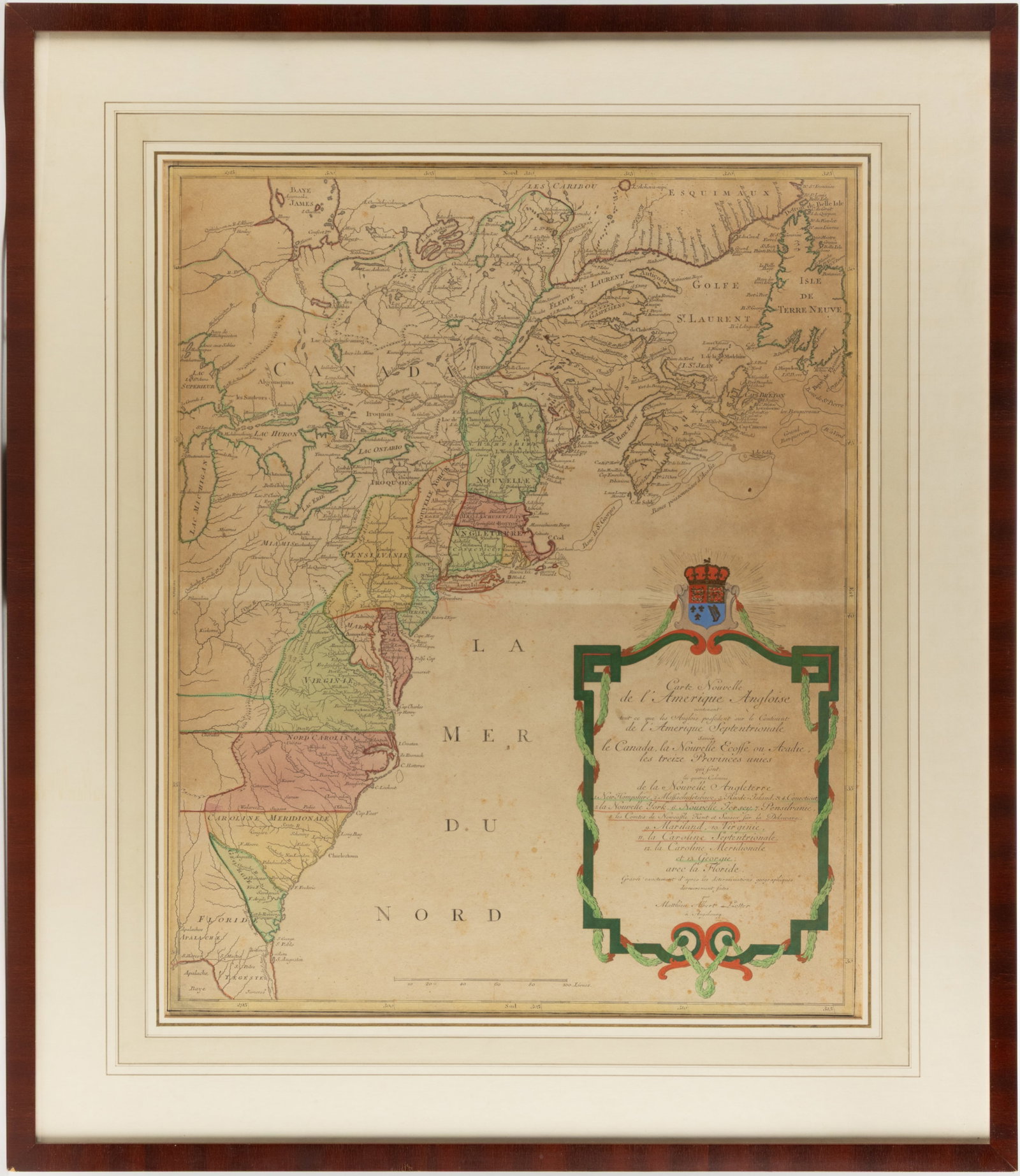 MATHIAS ALBRECHT LOTTER (GERMAN, 1741-1810) REVOLUTIONARY WAR MAP OF THE BRITISH COLONIES IN NORTH: MATHIAS ALBRECHT LOTTER (GERMAN, 1741-1810) REVOLUTIONARY WAR MAP OF THE BRITISH COLONIES IN NORTH AMERICA, hand-colored engraving on laid paper, titled Carte Nouvelle de L'Amerique Angloise 