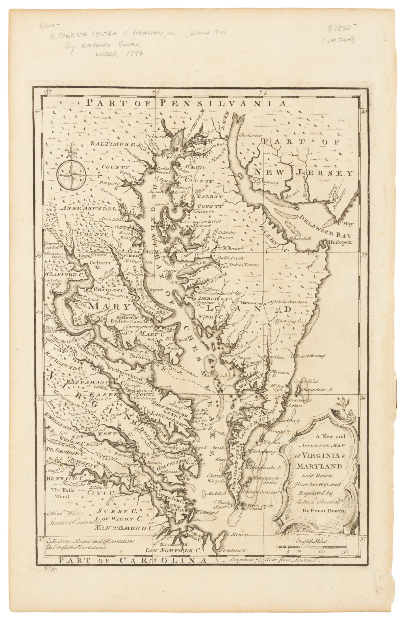 EMANUEL BOWEN (BRITISH, 1694-1767) MAP OF VIRGINIA, MARYLAND, AND THE CHESAPEAKE BAY (1 of 3)