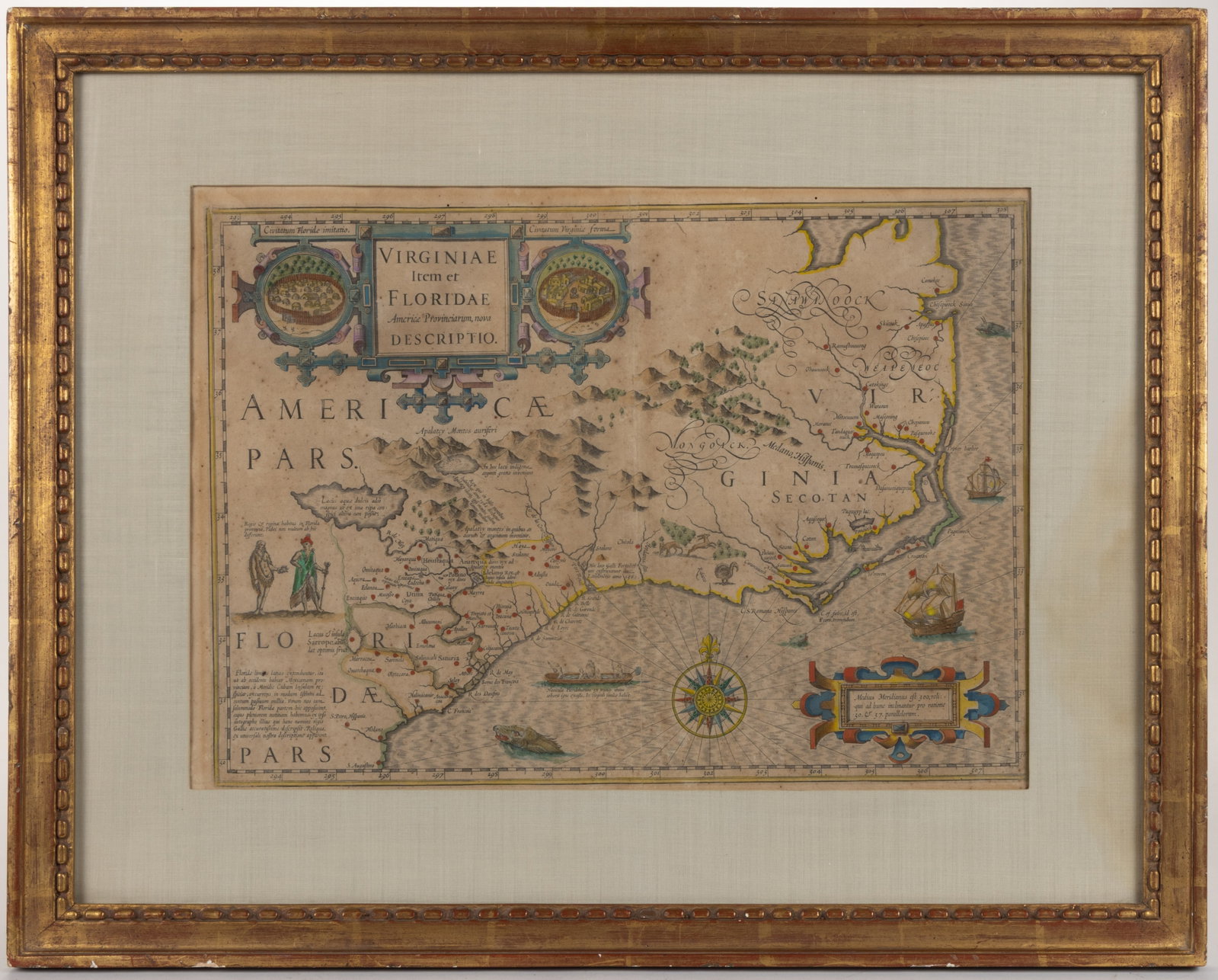 JODOCUS HONDIUS (DUTCH, 1563-1612) MAP OF VIRGINIA AND THE SOUTHEAST (1 of 4)