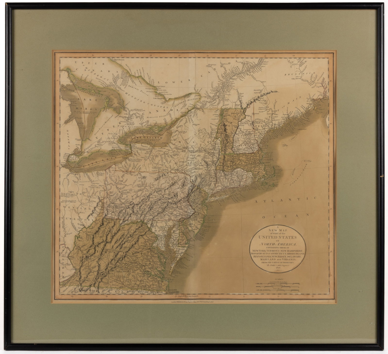 JOHN CARY (ENGLISH, 1754-1835) REGIONAL MAP OF NORTH AMERICA FEATURING VIRGINIA (1 of 4)