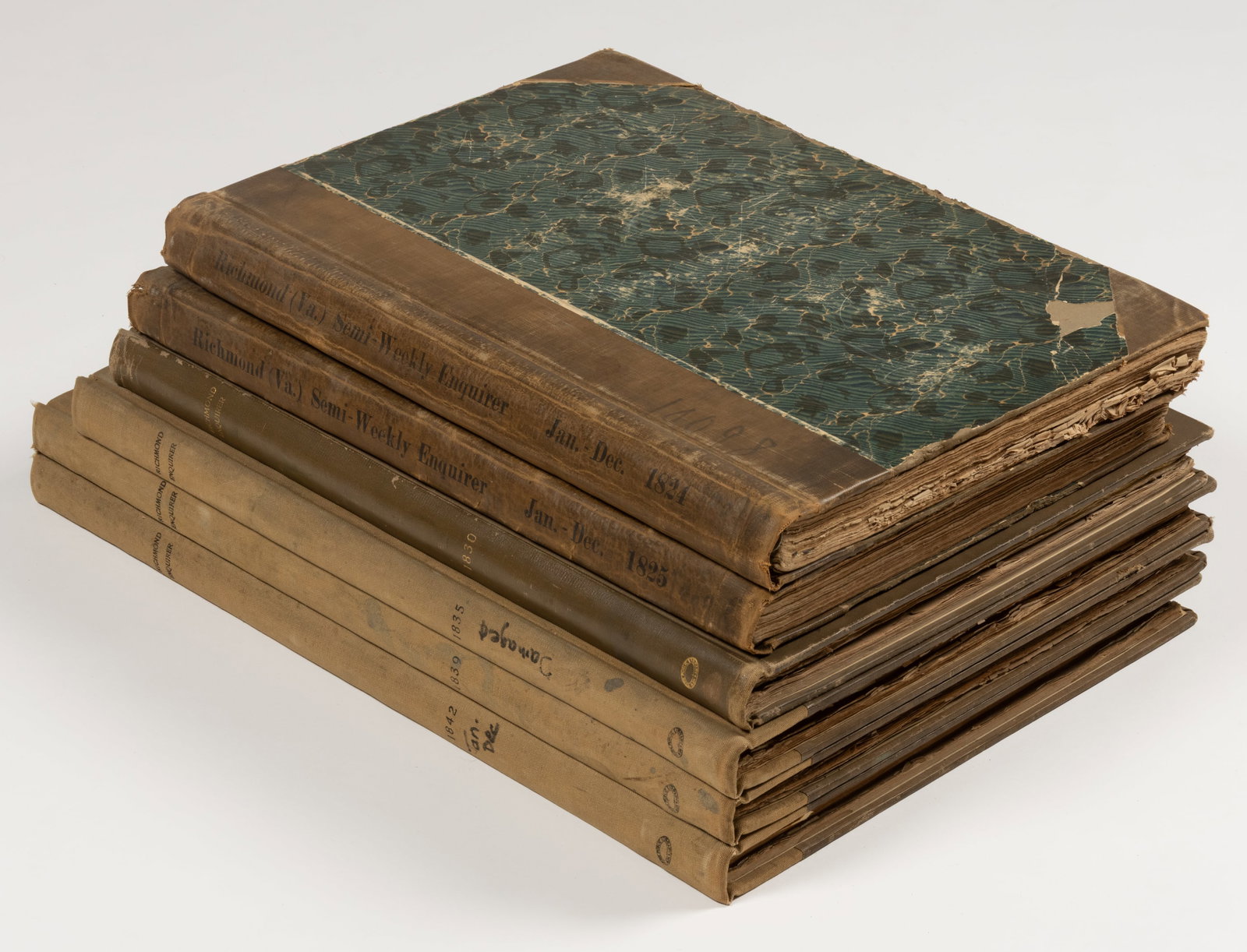 RICHMOND ENQUIRER NEWSPAPER FOLIOS (1824-1842), LOT OF SIX (1 of 1)