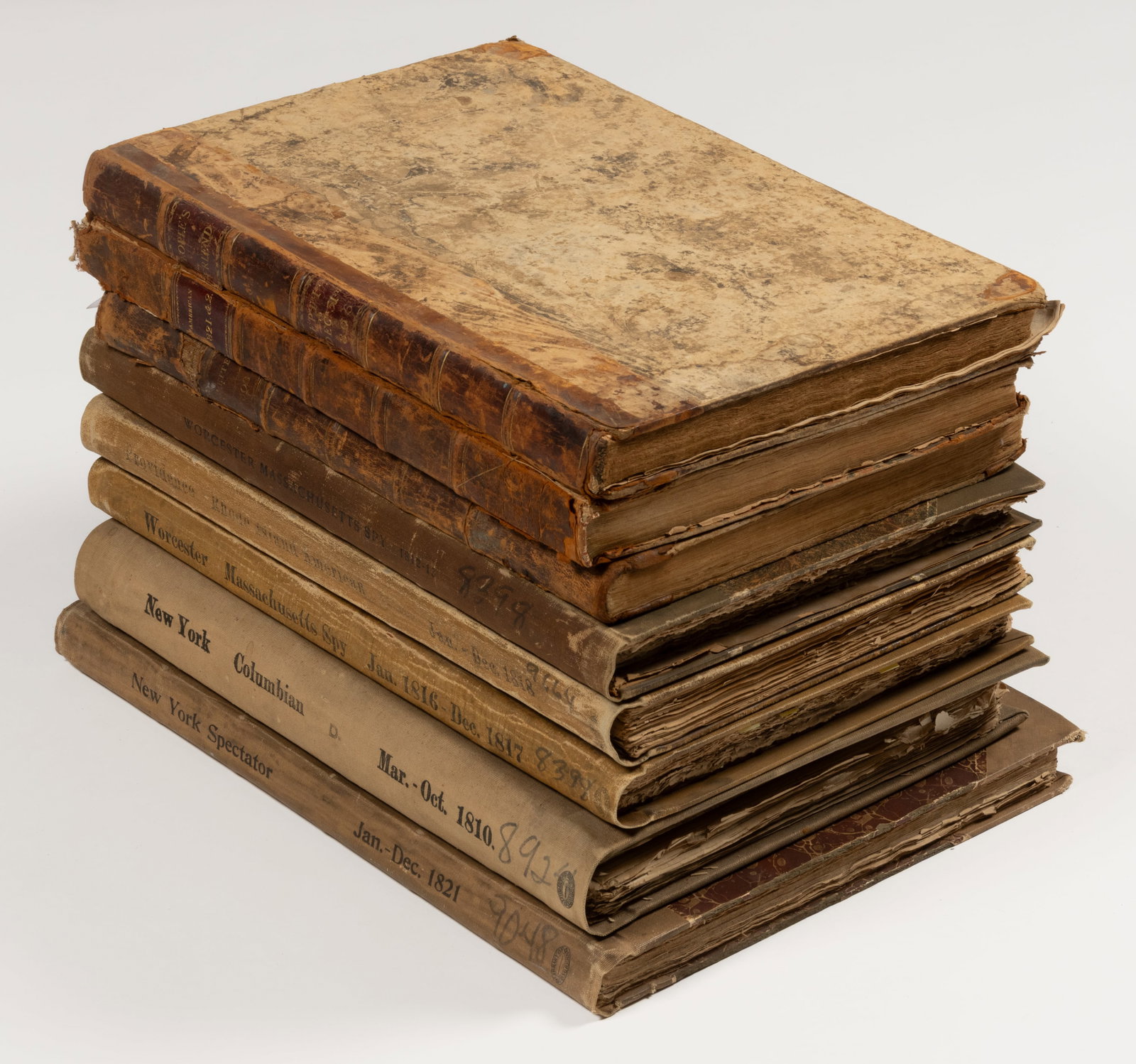 EARLY AMERICAN NEW ENGLAND NEWSPAPER FOLIOS (1808-1821), LOT OF EIGHT: EARLY AMERICAN NEW ENGLAND NEWSPAPER FOLIOS (1808-1821), LOT OF EIGHT, from the (1) The People's Friend and Daily Advertiser (NY) 1806, (2) Boston Gazette 1808, (3) New York Columbian March t
