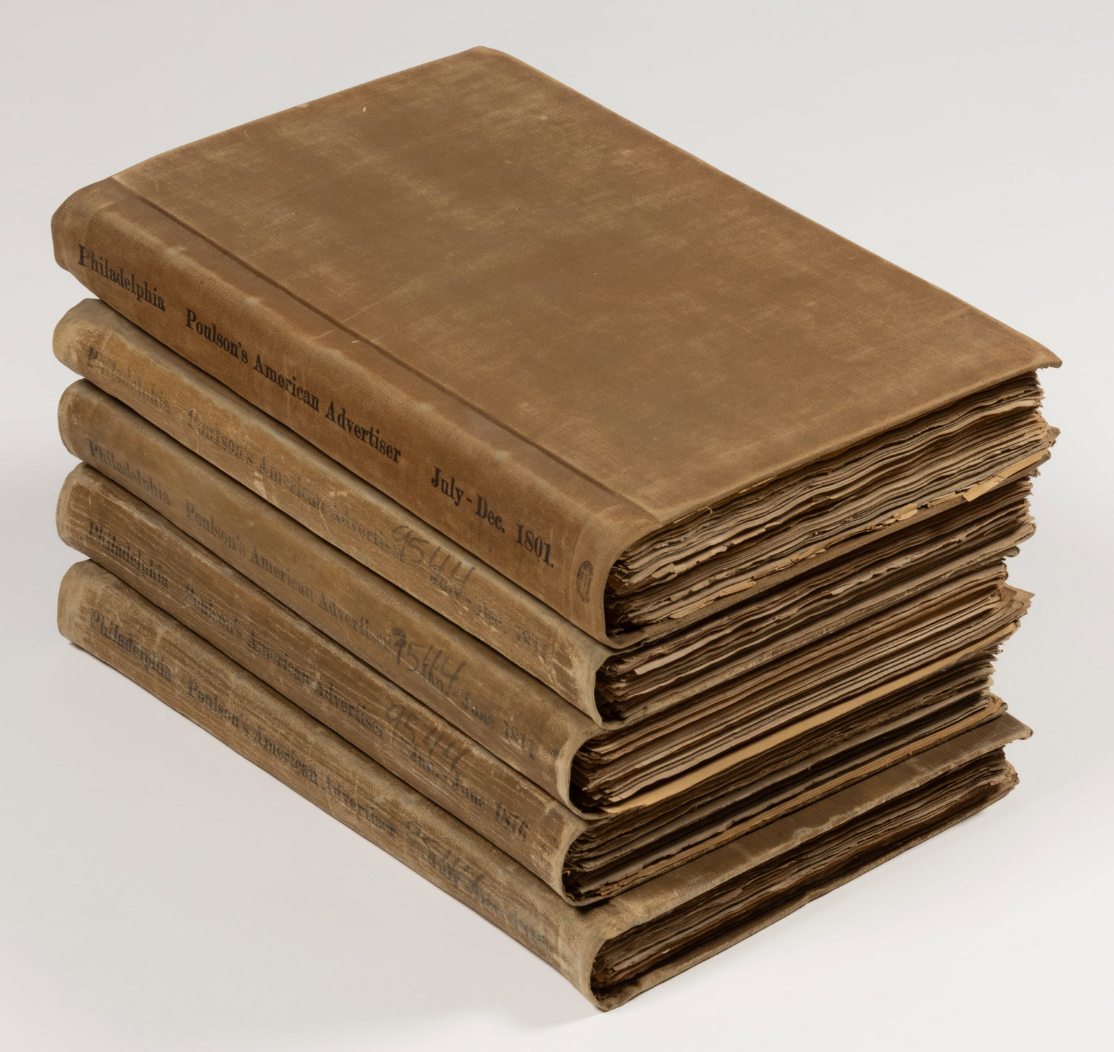 PHILADELPHIA AMERICAN ADVERTISER NEWSPAPER FOLIOS (1801-1816), LOT OF FIVE (1 of 1)