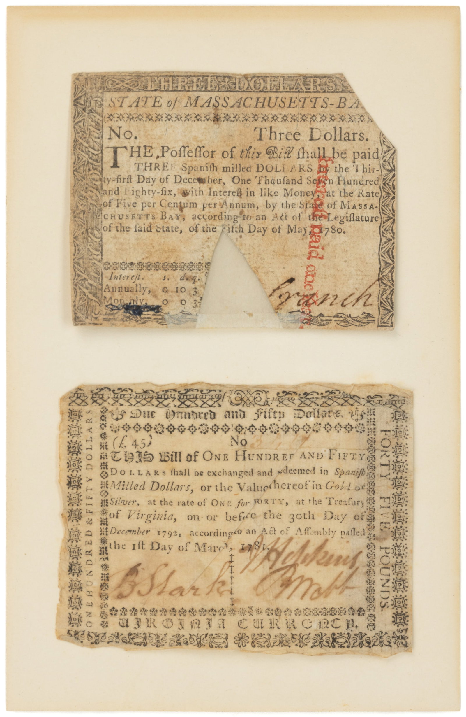 UNITED STATES CONTINENTAL / REVOLUTIONARY WAR CURRENCY / NOTES, LOT OF TWO (1 of 1)