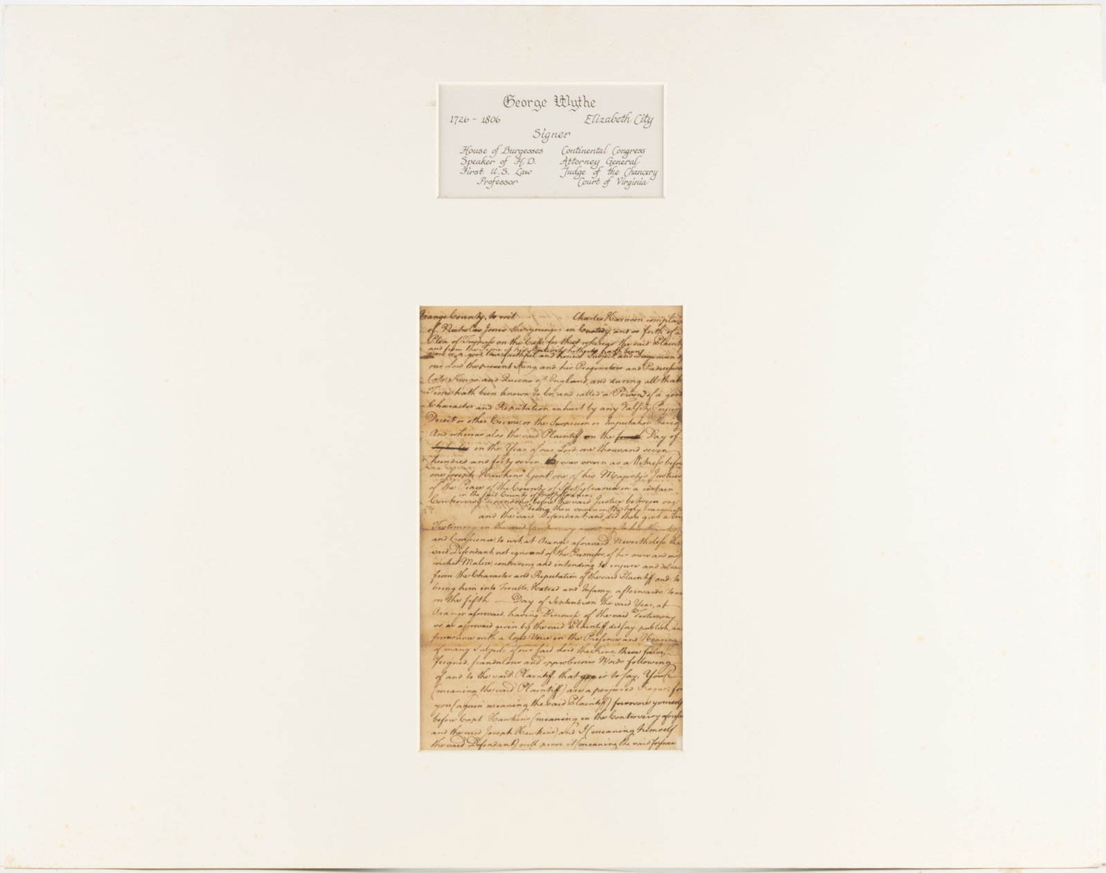 GEORGE WYTHE (1726-1806) SIGNED 1747 LEGAL LETTER DOCUMENT (1 of 4)