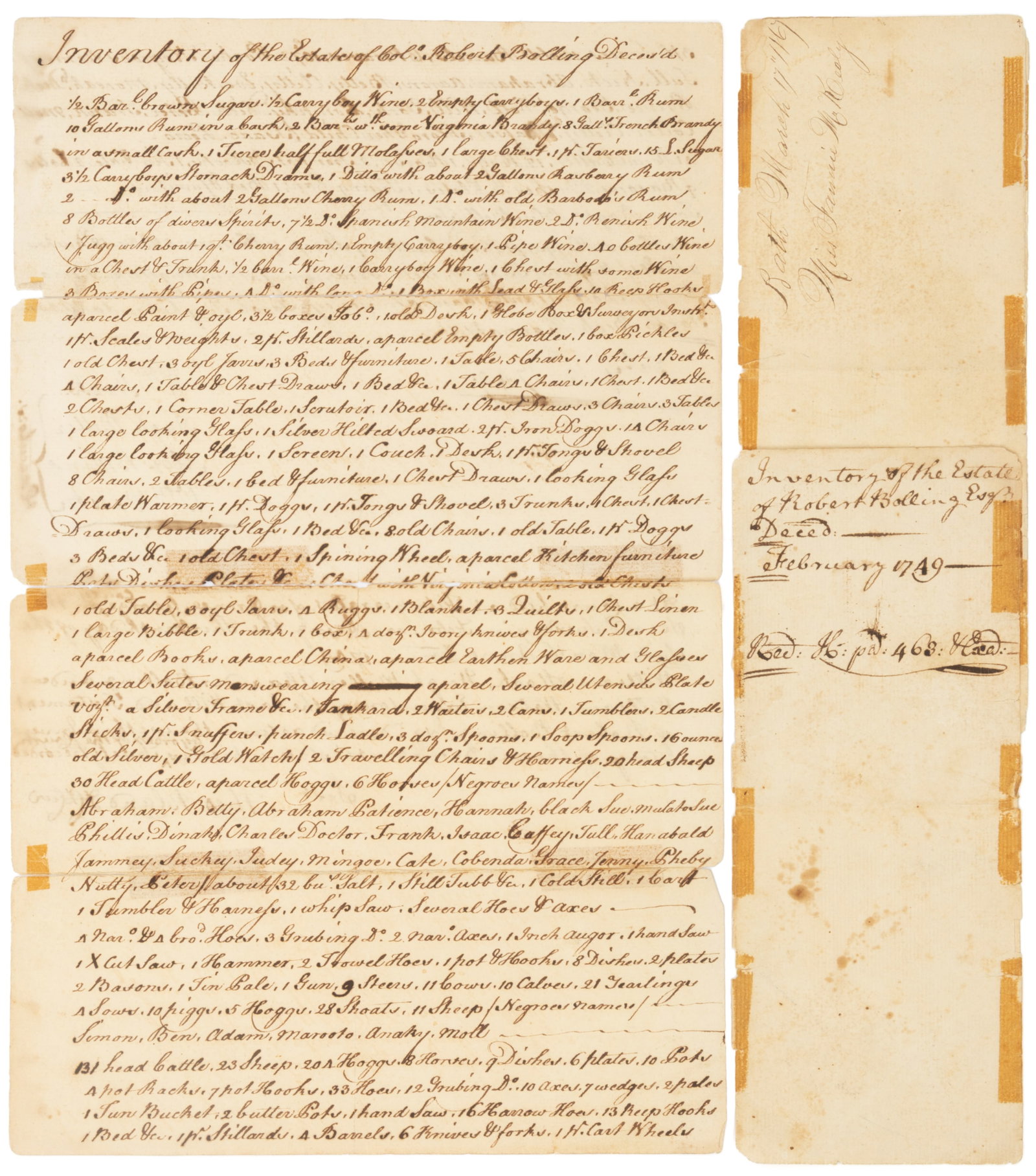 VIRGINIA COLONIAL ESTATE INVENTORY INCLUDING 79 ENSLAVED PERSONS (1 of 2)