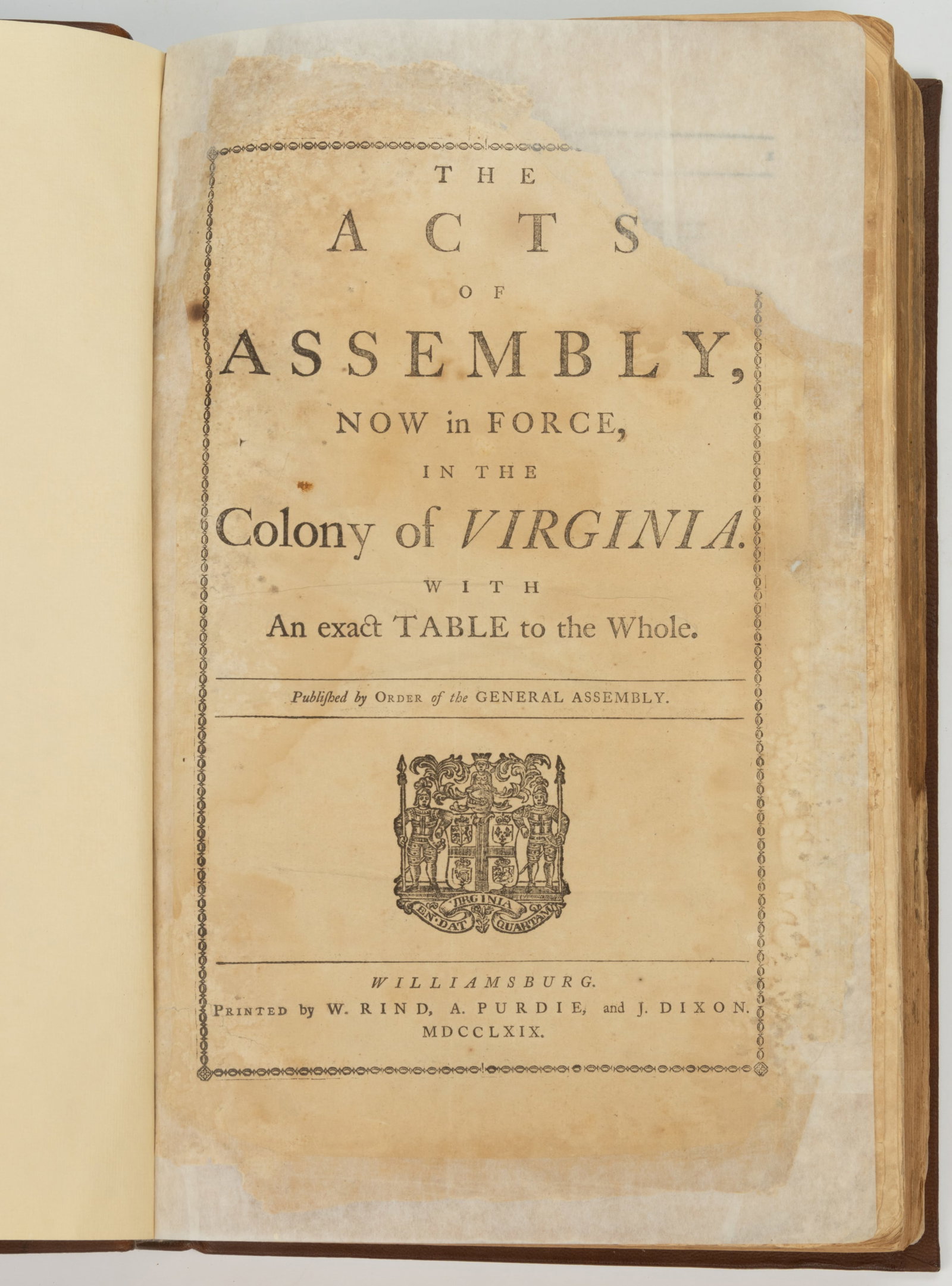 ANTIQUARIAN COLONIAL VIRGINIA GOVERNMENT VOLUME (1 of 2)