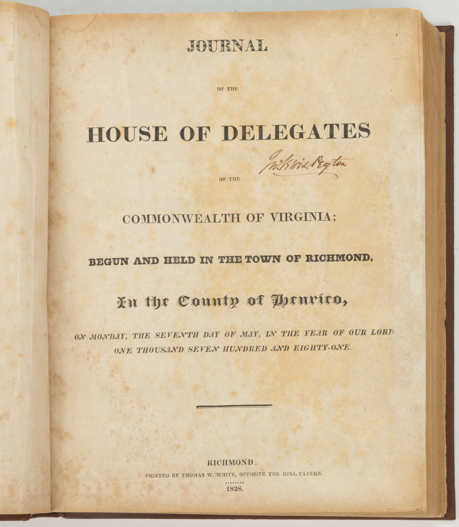 ANTIQUARIAN REVOLUTIONARY WAR VIRGINIA GOVERNMENT VOLUME: ANTIQUARIAN REVOLUTIONARY WAR VIRGINIA GOVERNMENT VOLUME, Journal of the House of Delegates of the Commonwealth of Virginia; Begun and Held in the Town of Richmond, in the County of Henrico...cov
