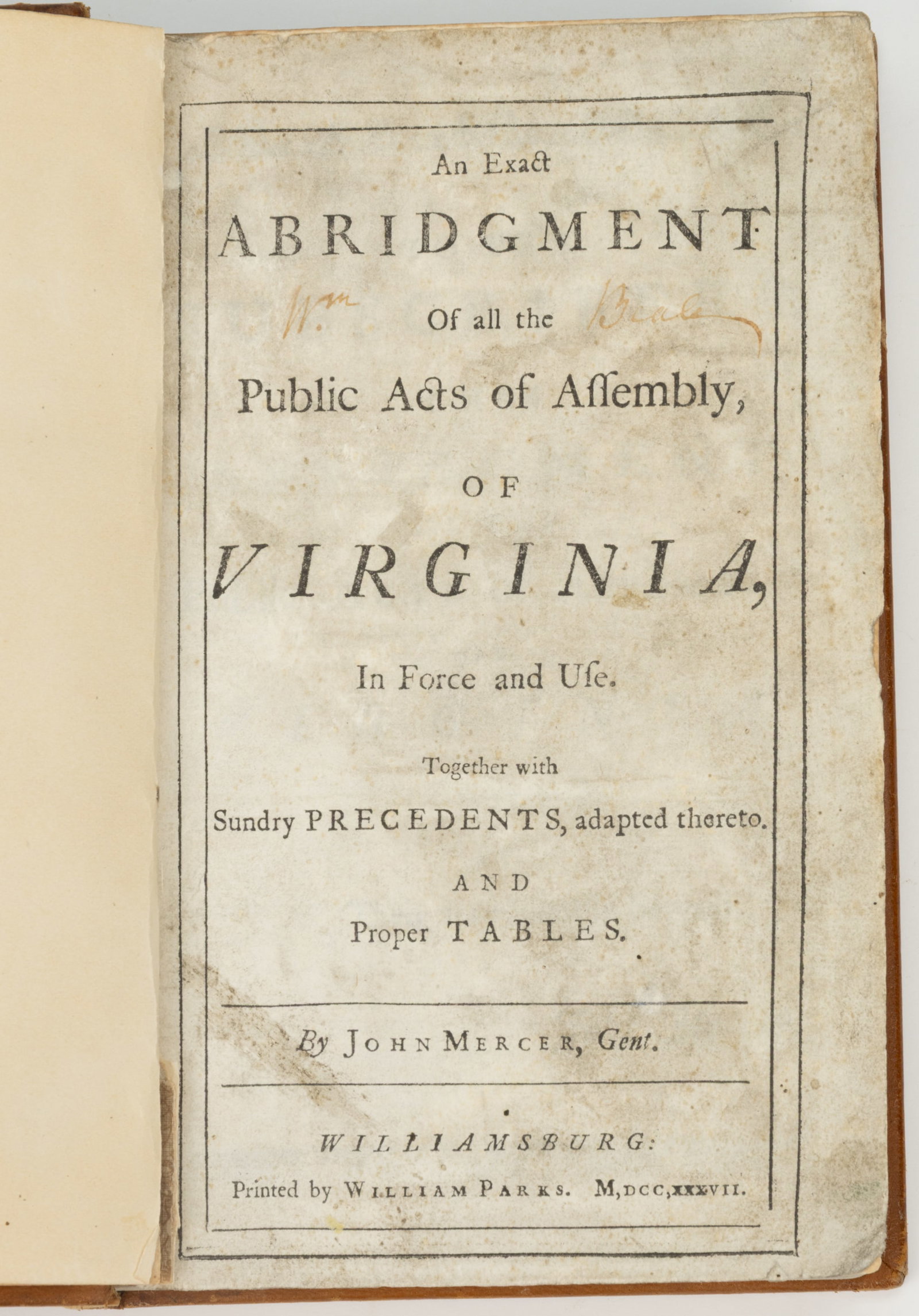 ANTIQUARIAN COLONIAL VIRGINIA GOVERNMENT VOLUME (1 of 2)