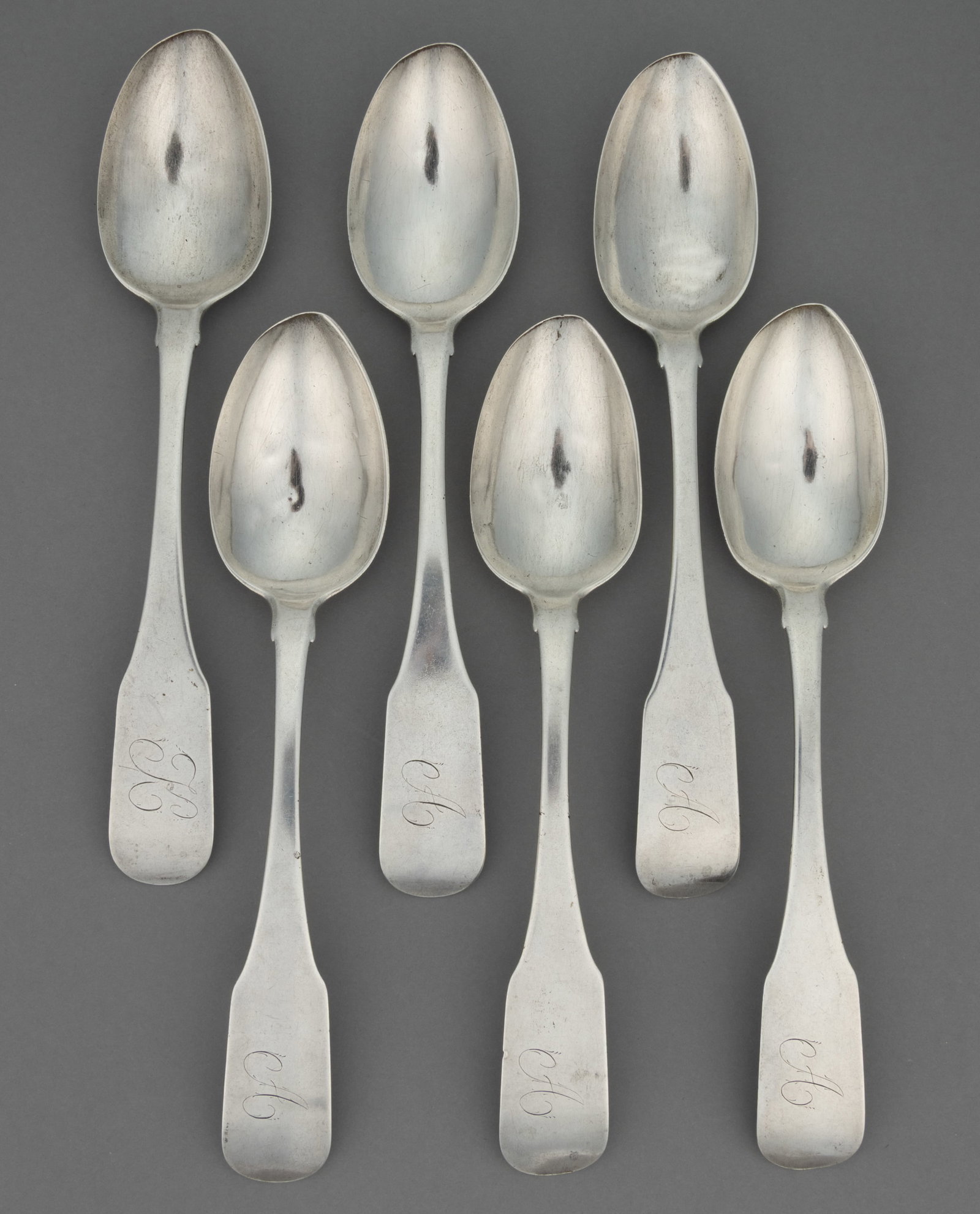 JEREMIAH FULLER, STAUNTON, SHENANDOAH VALLEY OF VIRGINIA COIN SILVER TABLESPOONS, ASSEMBLED SET OF (1 of 2)