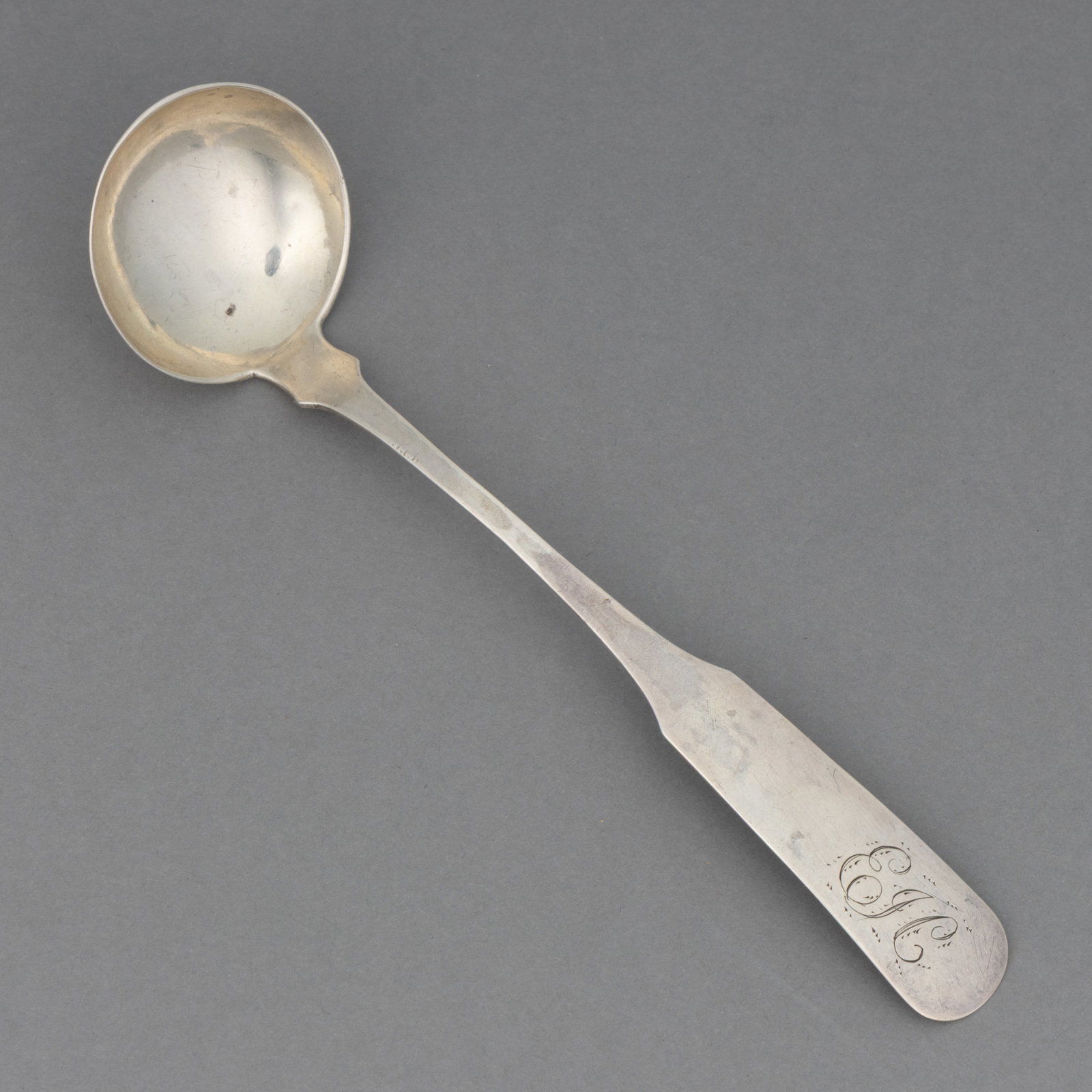 PETER HENEBERGER, HARRISONBURG, SHENANDOAH VALLEY OF VIRGINIA ATTRIBUTED COIN SILVER CREAM LADLE (1 of 2)