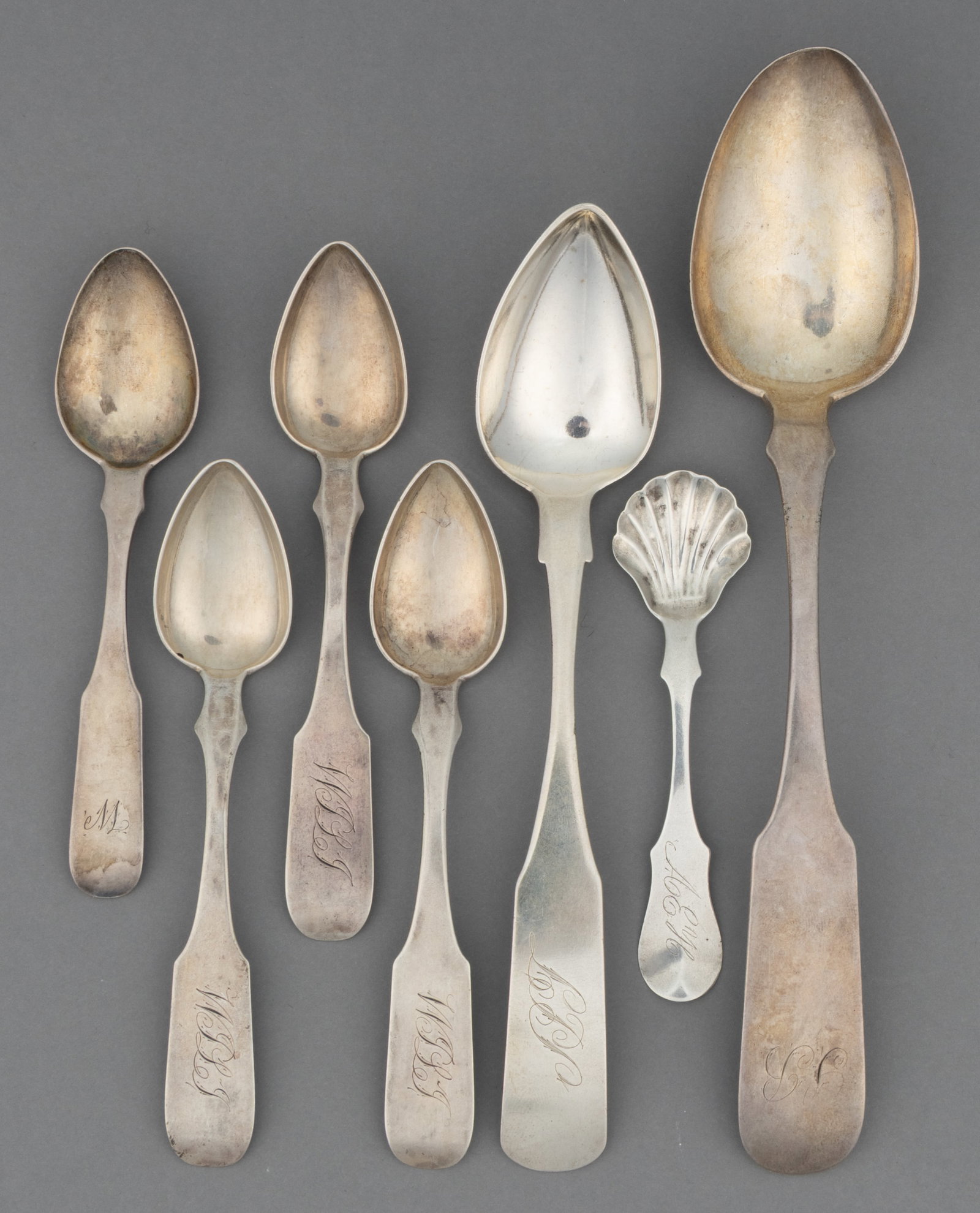 LYNCHBURG, VIRGINIA, AND POSSIBLY OTHER, COIN SILVER SPOONS, LOT OF SEVEN (1 of 1)