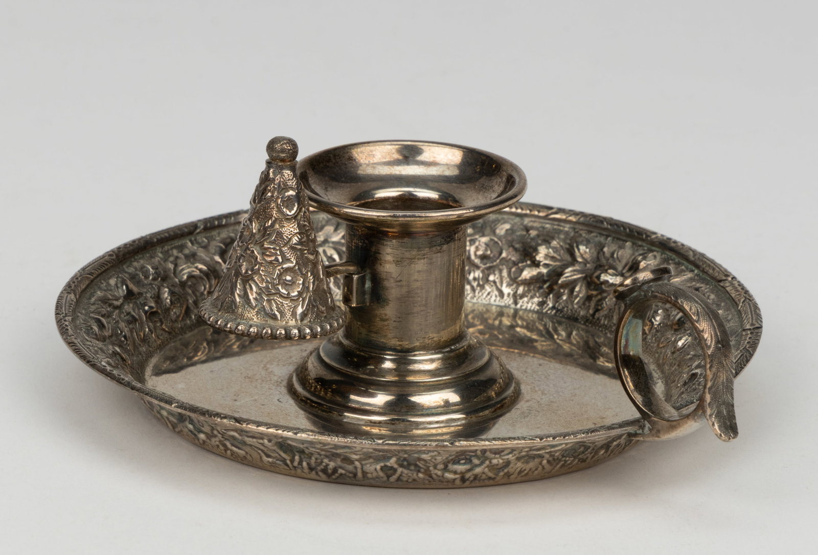 S. KIRK & SON, BALTIMORE, MARYLAND "REPOUSSE" 0.917 COIN SILVER CHAMBERSTICK (1 of 2)