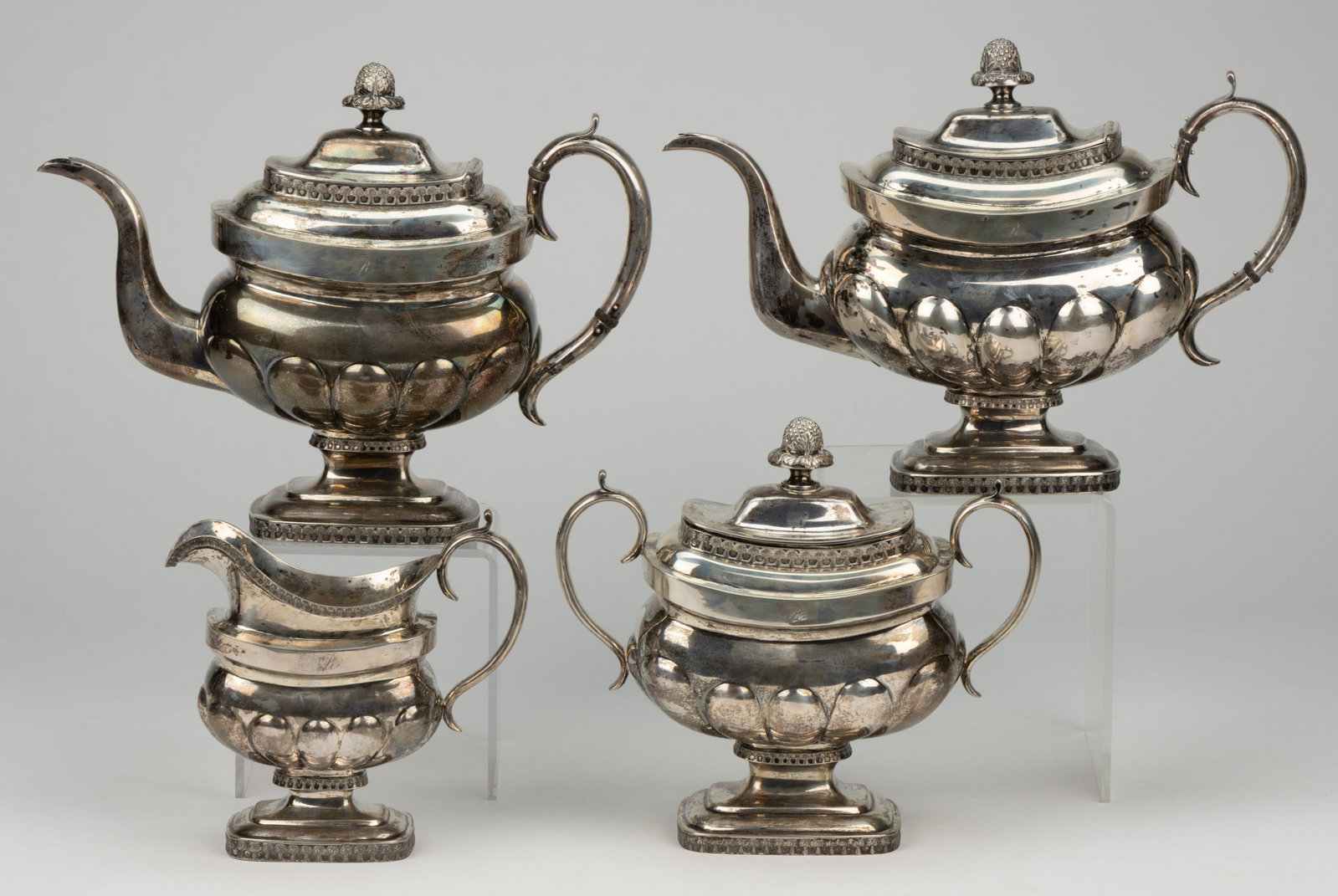 WILLIAM THOMSON, NEW YORK CITY, NEW YORK SHEAF OF WHEAT COIN SILVER FOUR-PIECE COFFEE / TEA SERVICE (1 of 2)