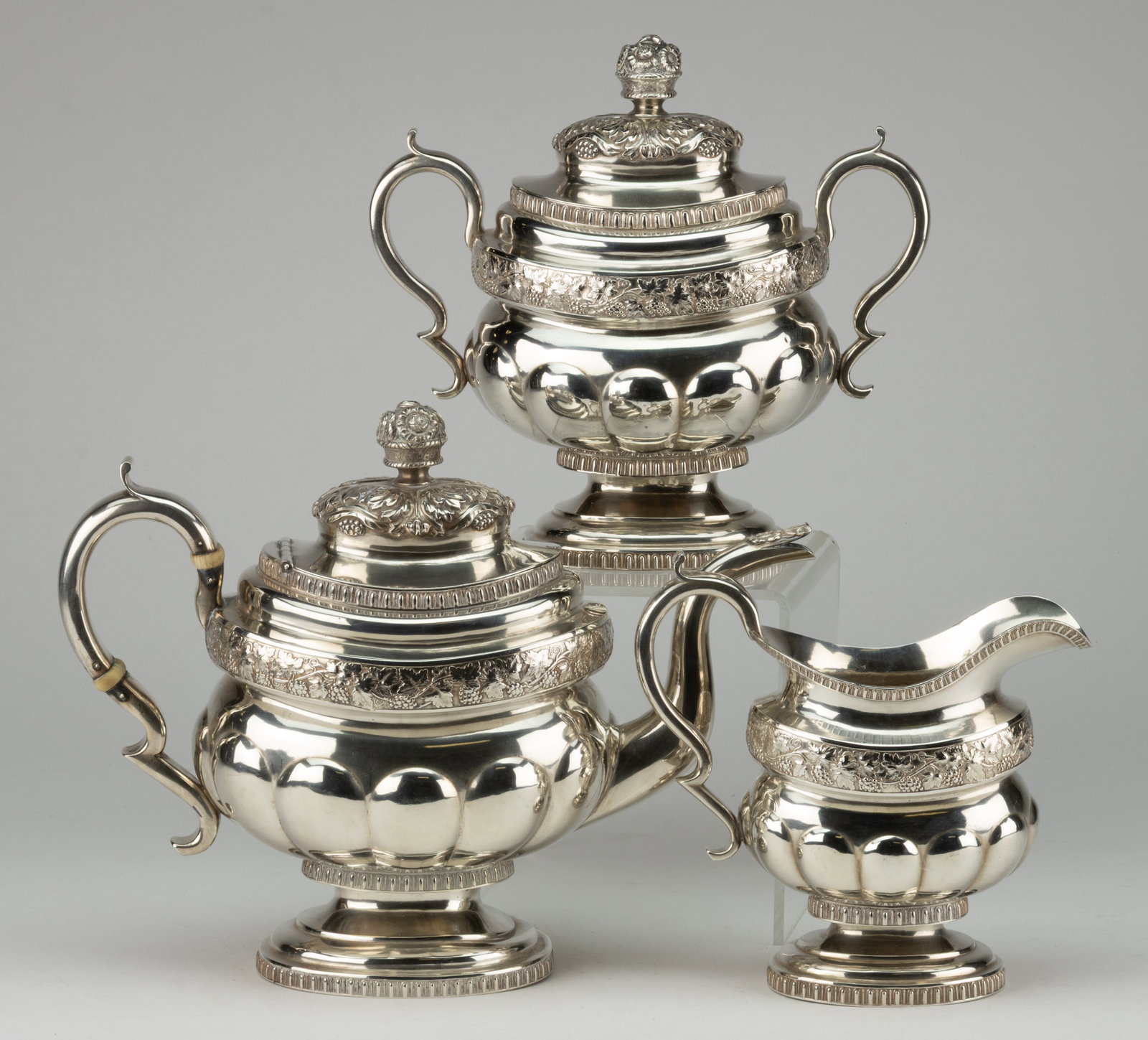 WILLIAM THOMSON, NEW YORK CITY, NEW YORK COIN SILVER THREE-PIECE TEA SERVICE (1 of 2)