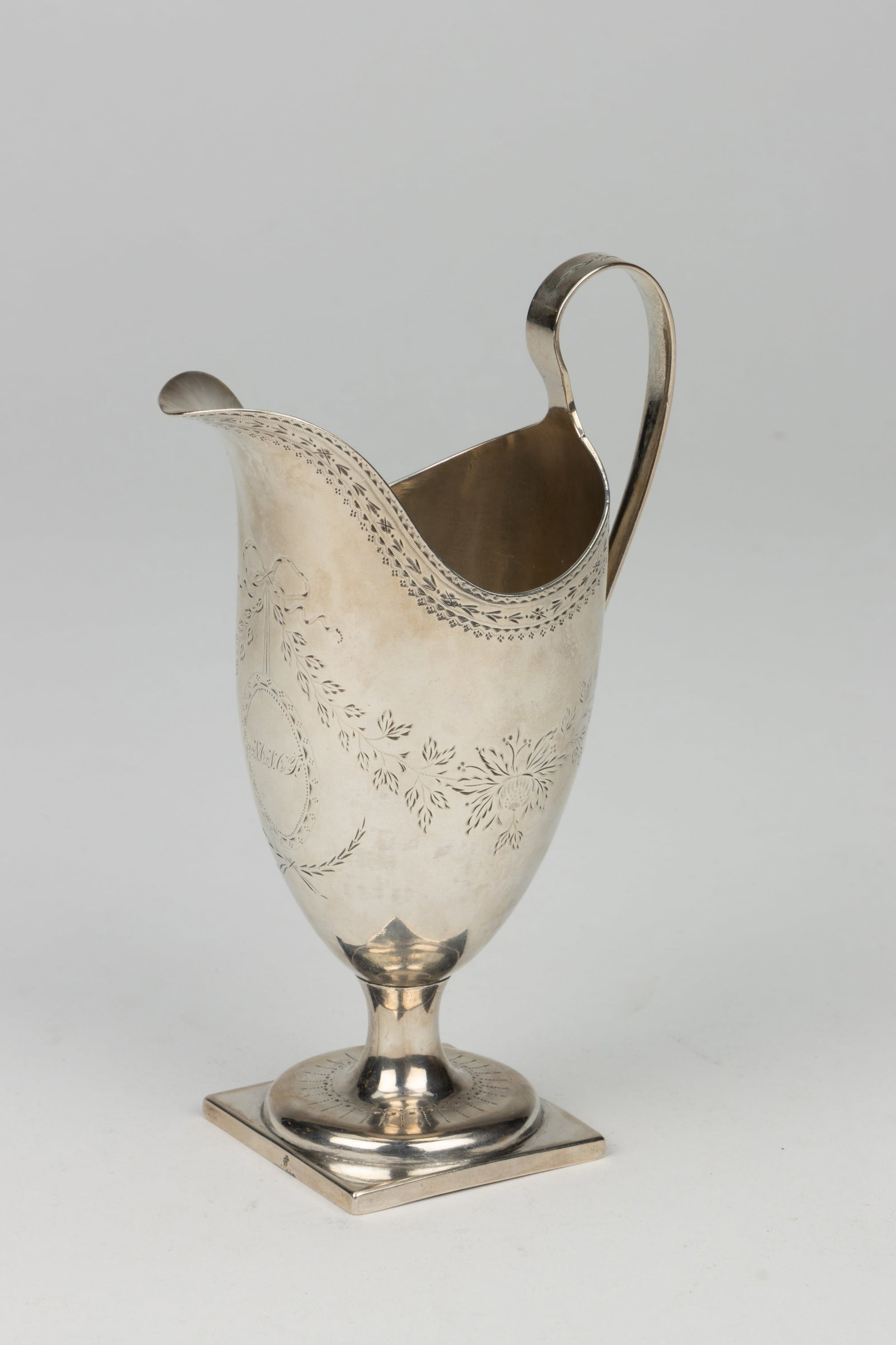 JOHN BURGER, NEW YORK CITY, NEW YORK ENGRAVED-DECORATED COIN SILVER CREAMER (1 of 2)