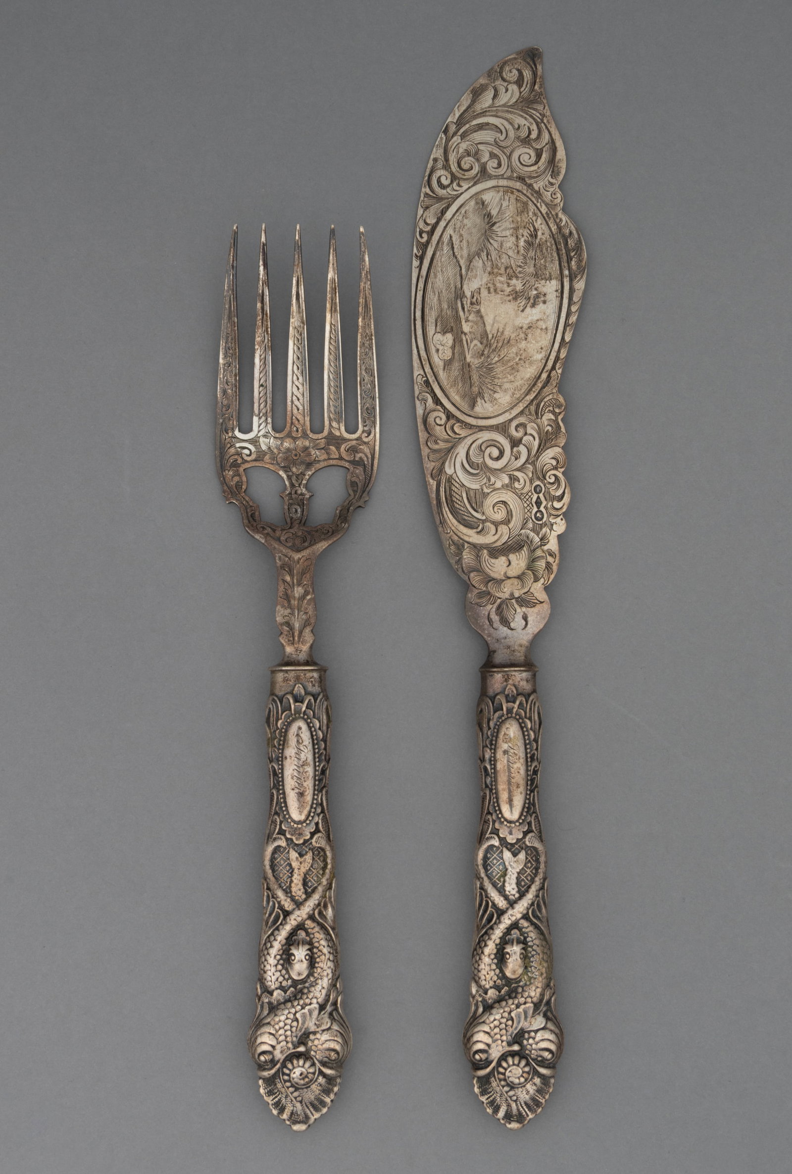 ALBERT COLES, NEW YORK CITY, NEW YORK COIN SILVER TWO-PIECE FISH SERVING SET (1 of 1)