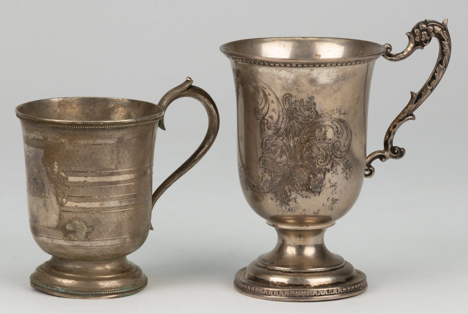 GORHAM & CO. ENGRAVED-DECORATION COIN SILVER MUGS, LOT OF TWO (1 of 2)