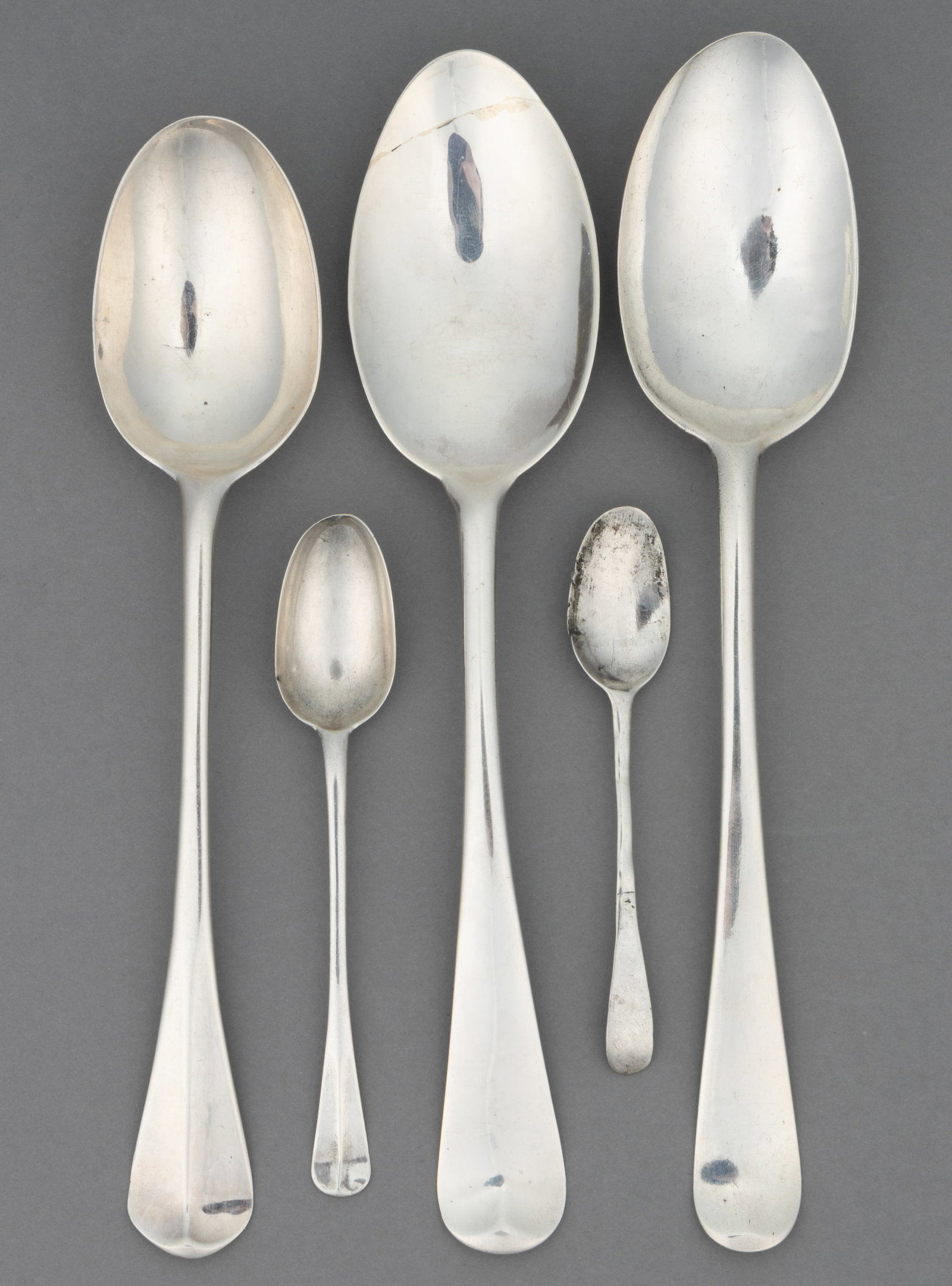 COLONIAL / EARLY AMERICAN COIN SILVER SPOONS, LOT OF FIVE (1 of 1)