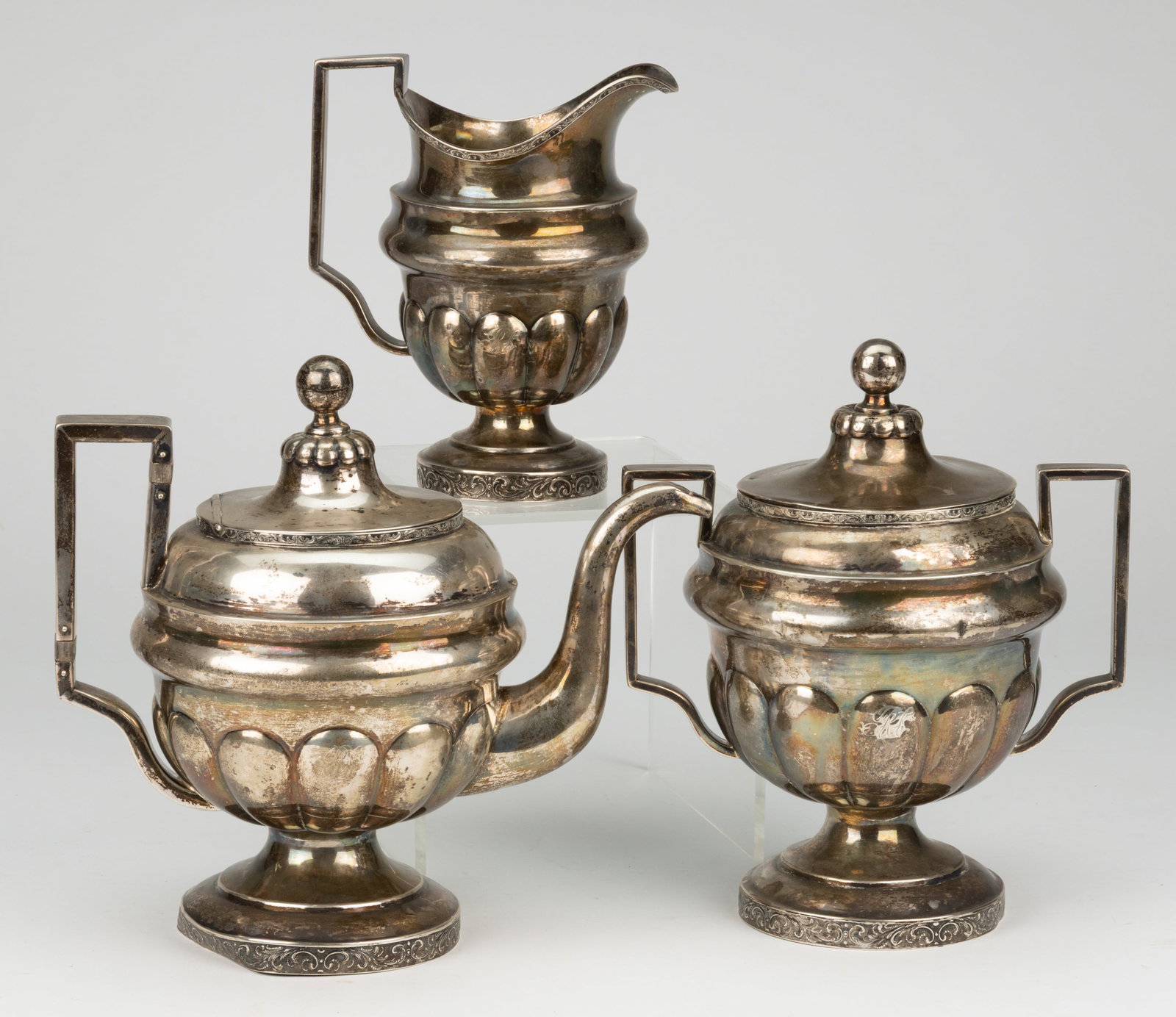 AMERICAN COIN SILVER THREE-PIECE TEA SERVICE (1 of 1)