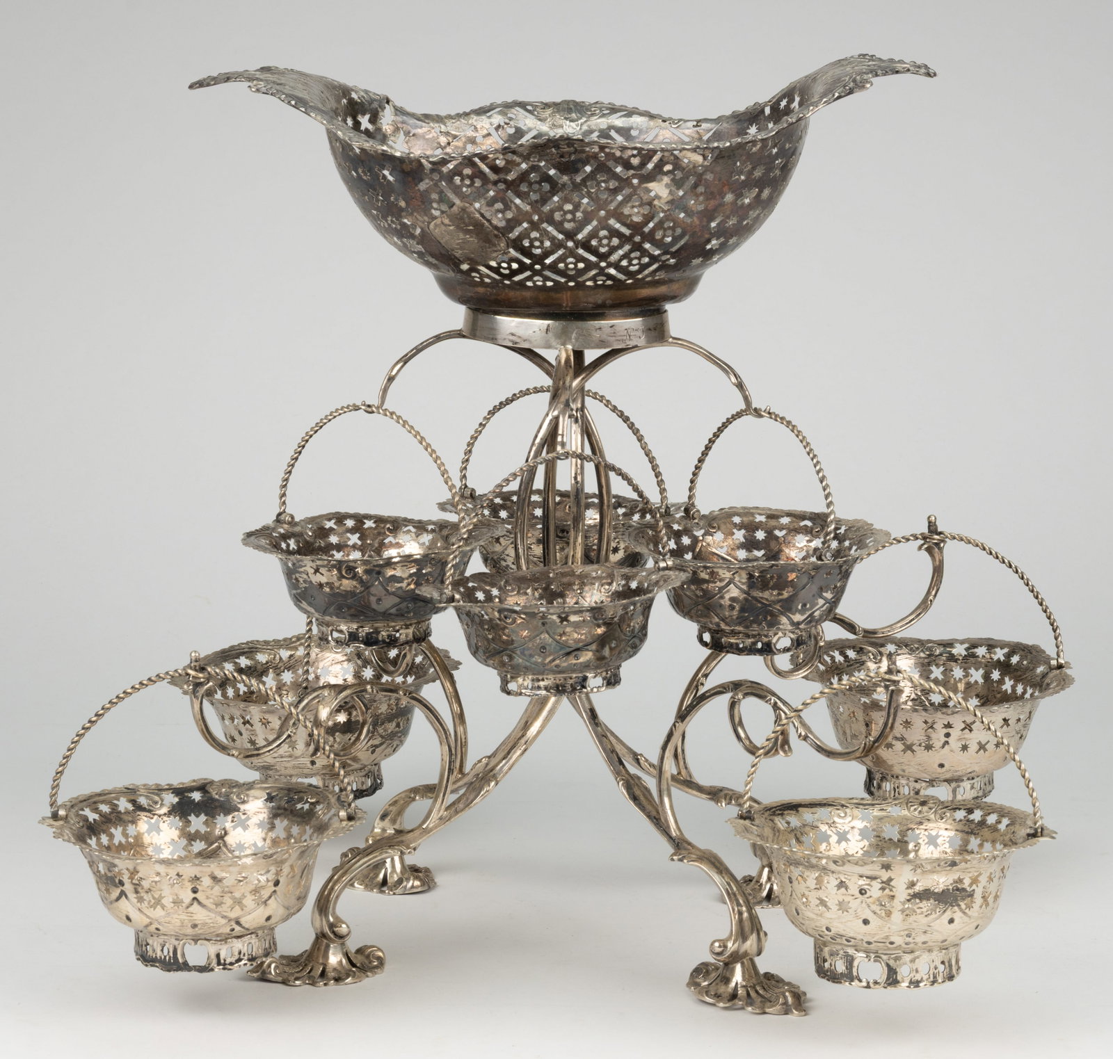 ENGLISH GEORGIAN STERLING SILVER NINE-BASKET CENTERPIECE / EPERGNE (1 of 2)