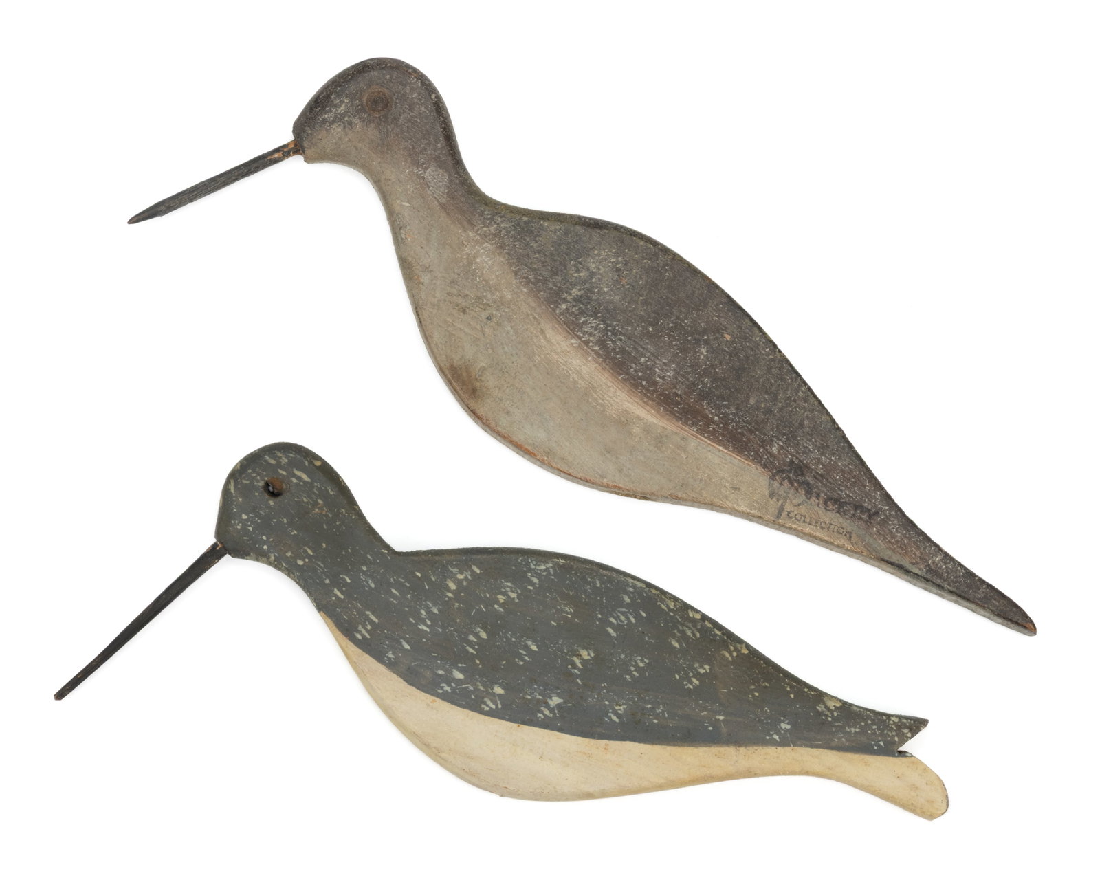 AMERICAN FOLK ART PAINTED "FLATTIE" SHOREBIRD DECOYS, LOT OF TWO (1 of 3)