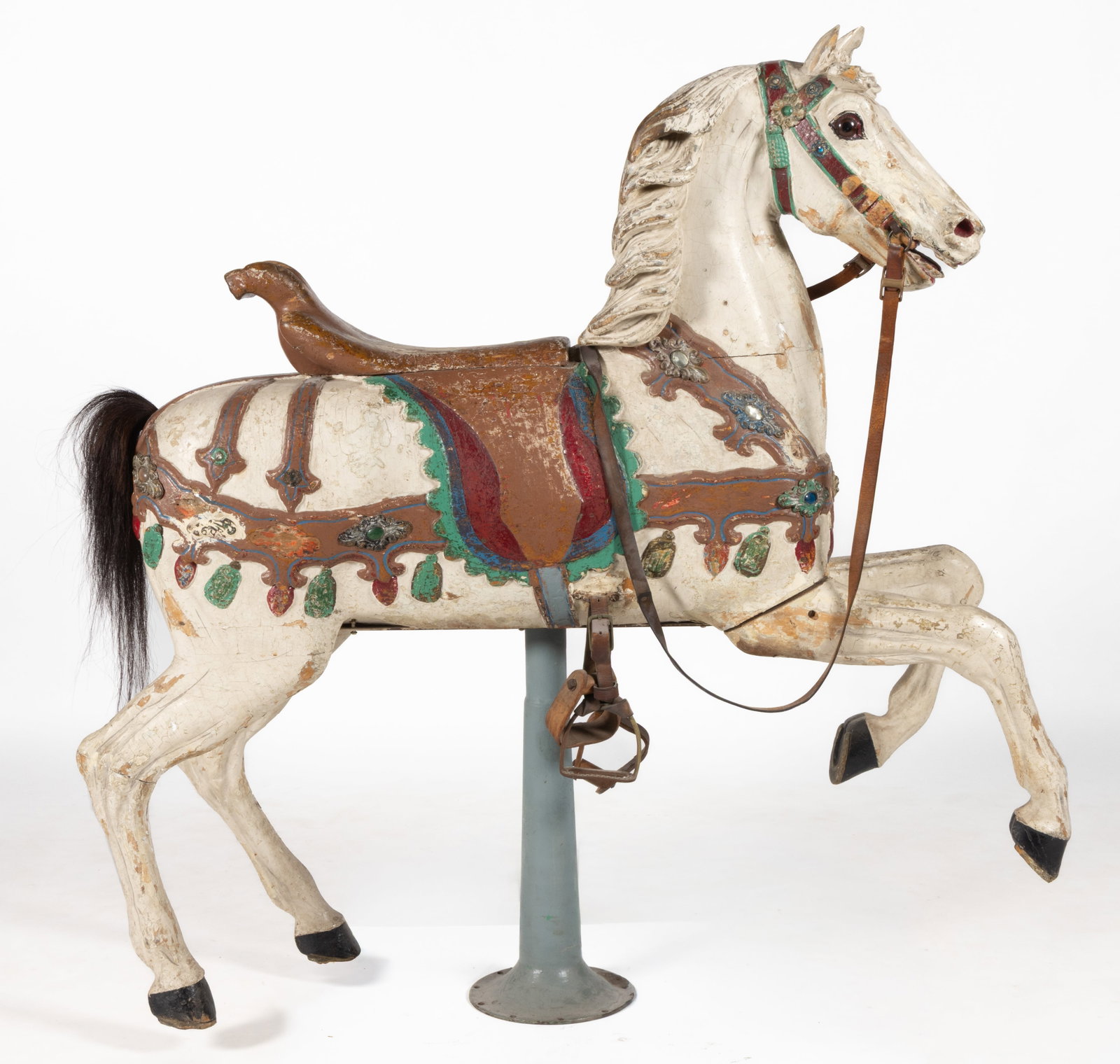 FREDERICK HEYN (GERMAN, 19TH CENTURY), ATTRIBUTED, FOLK ART CARVED AND PAINTED CAROUSEL HORSE (1 of 6)