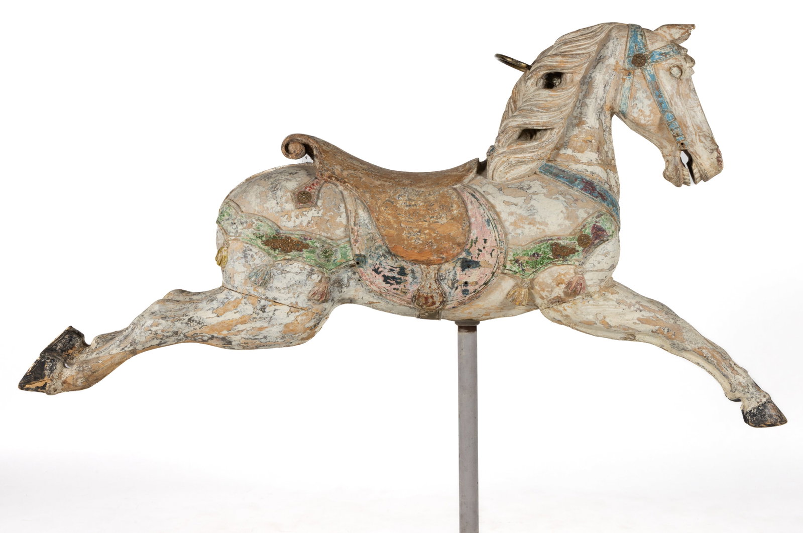 FREDERICK HEYN (GERMAN, 19TH CENTURY), ATTRIBUTED, FOLK ART CARVED AND PAINTED CAROUSEL HORSE (1 of 7)