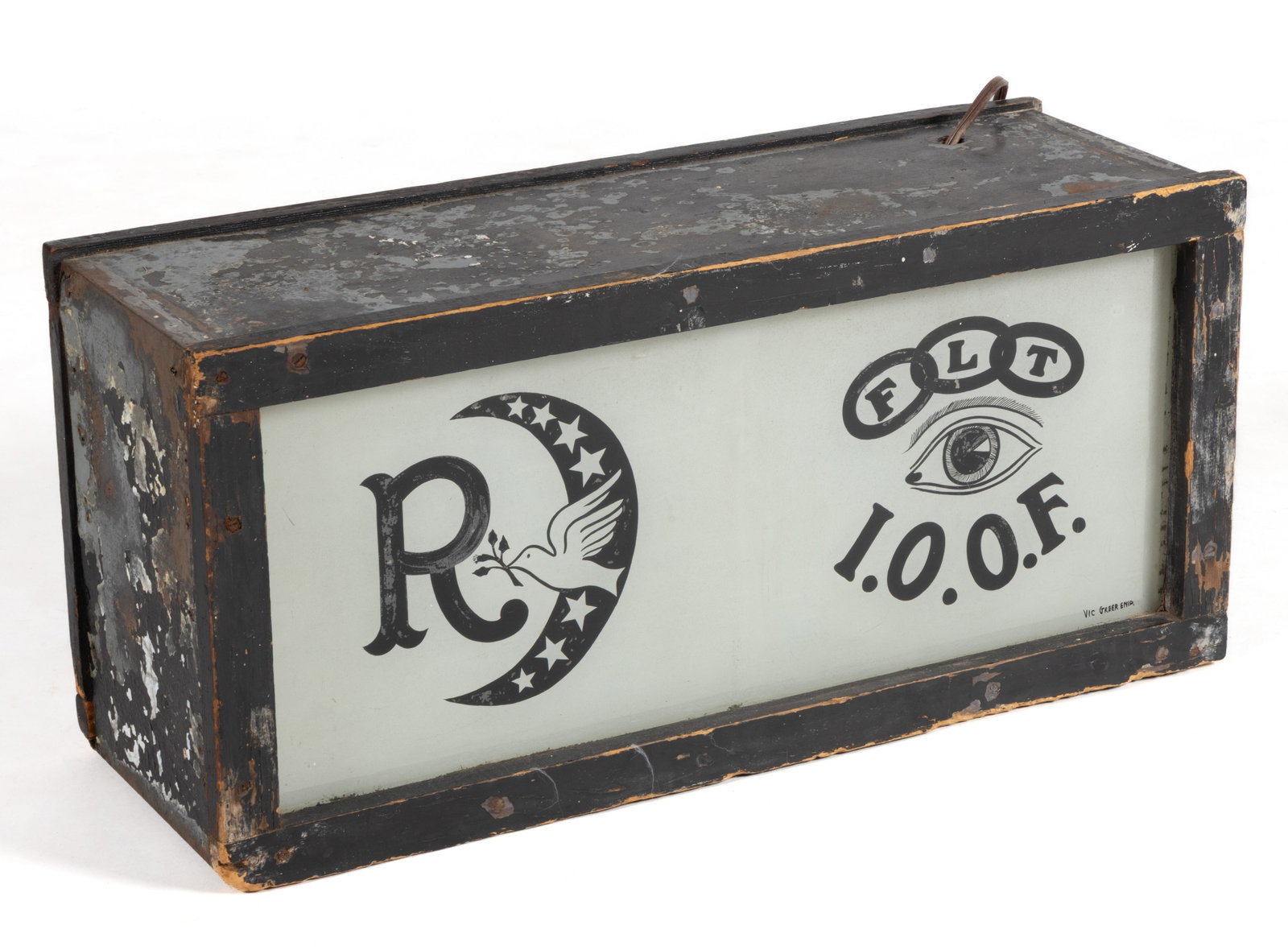AMERICAN FOLK ART FRATERNAL INDEPENDENT ORDER OF ODD FELLOWS DOUBLE-SIDED LIGHTED SIGN (1 of 3)