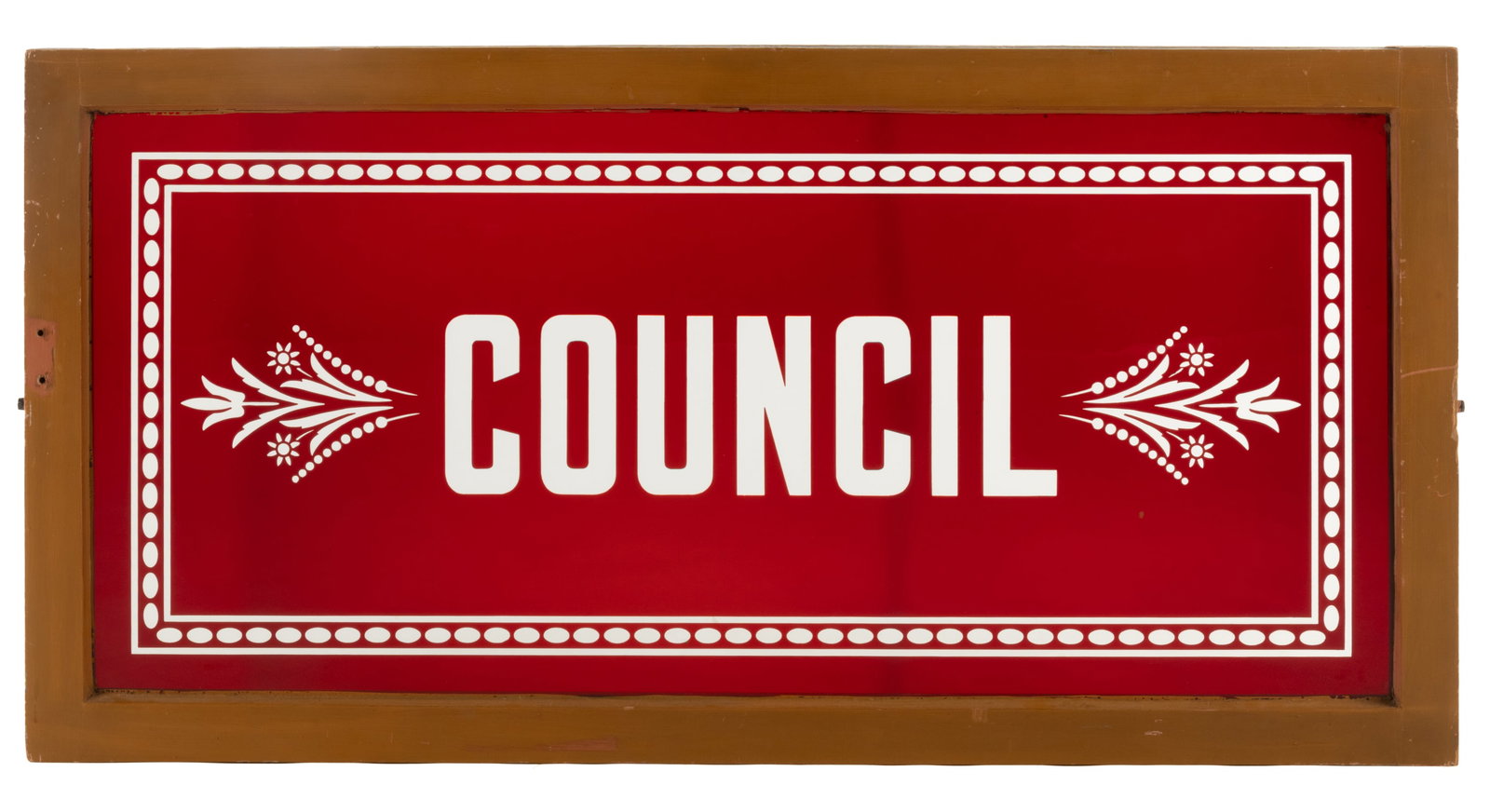 LODGE-RELATED RUBY-STAINED ETCHED-GLASS TRANSOM WINDOW (1 of 4)