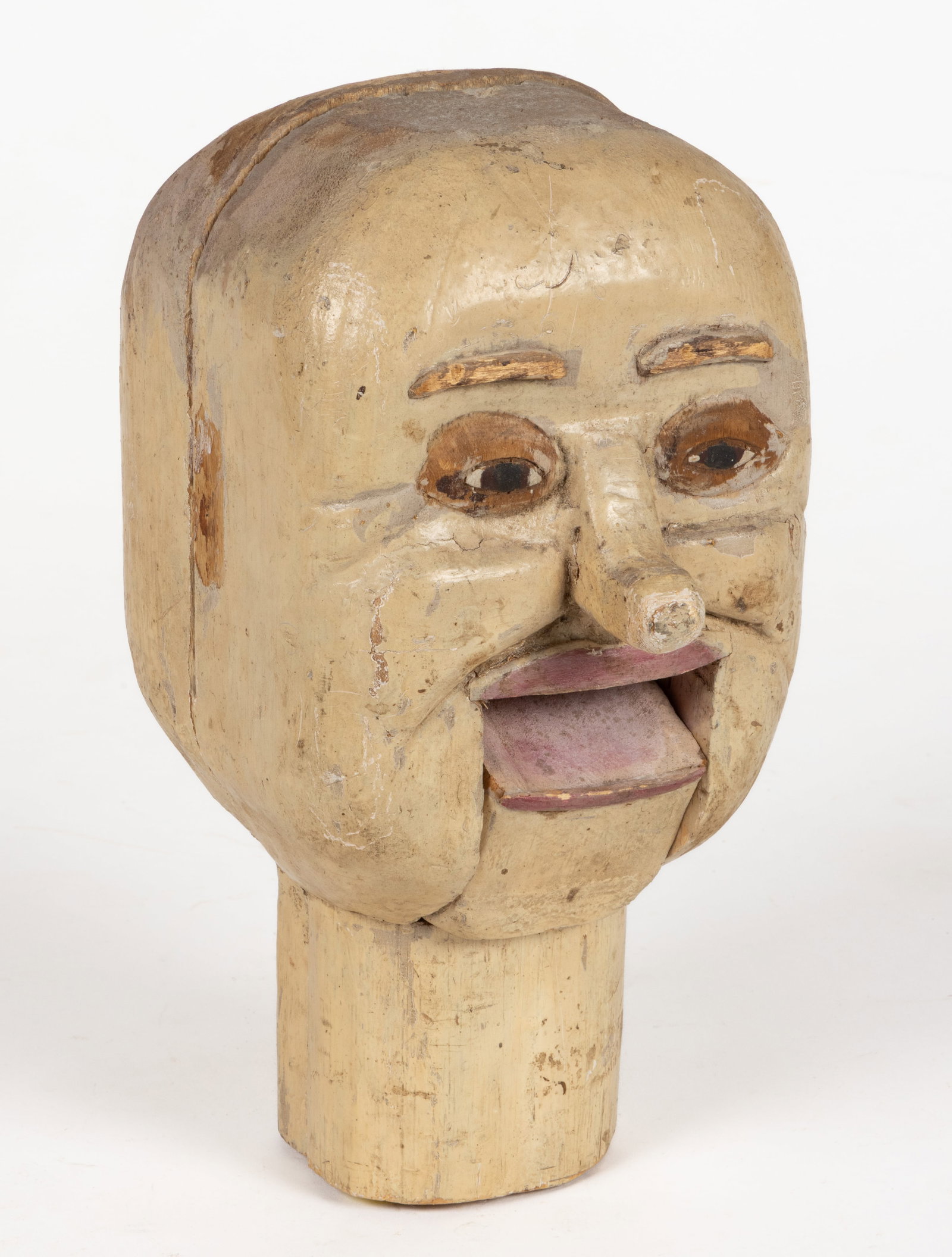 NEW ENGLAND FOLK ART CARVED AND PAINTED WOODEN VENTRILOQUIST / DUMMY HEAD (1 of 4)