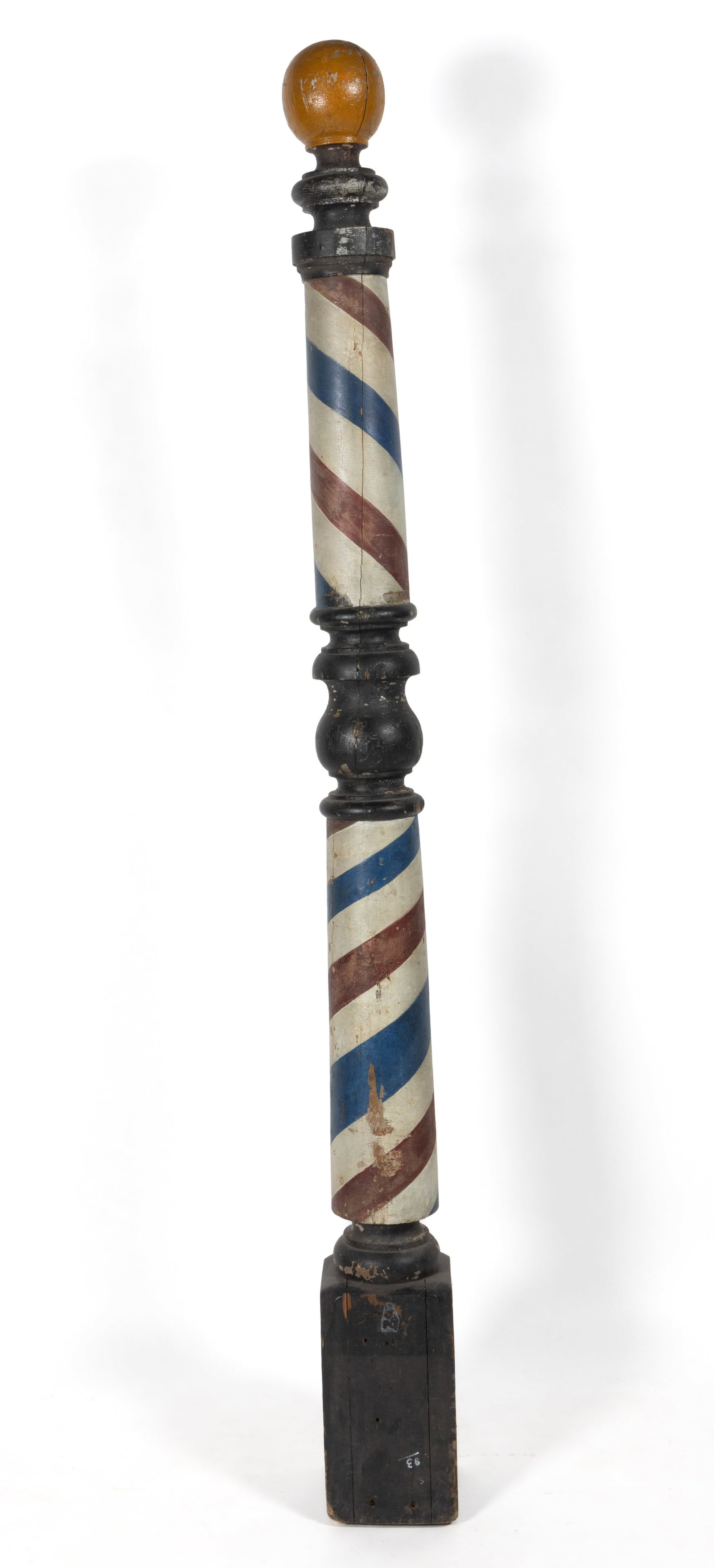 AMERICAN FOLK ART TURNED AND PAINTED BARBER POLE (1 of 4)