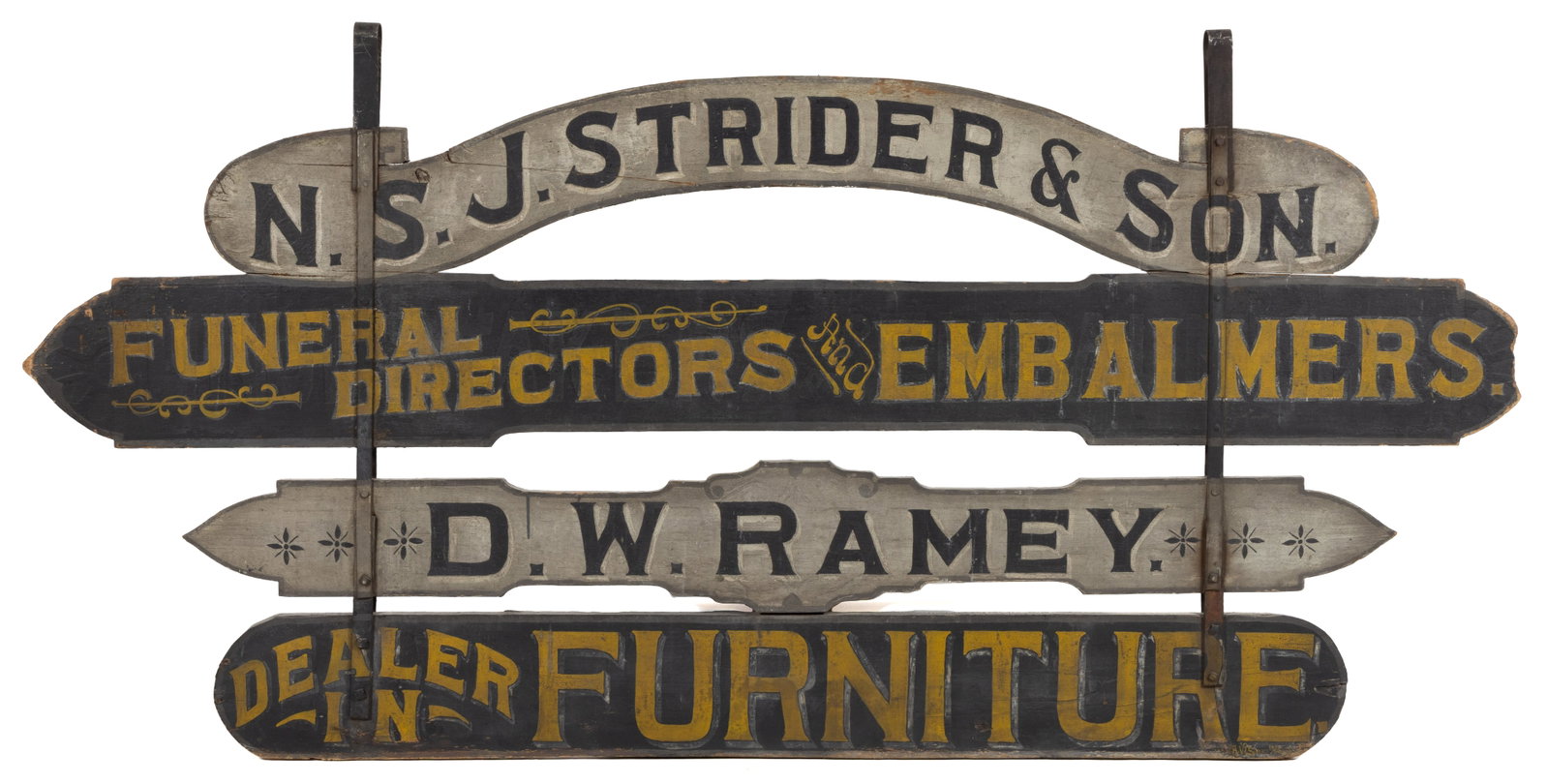 CHARLES TOWN, WEST VIRGINIA PAINT-DECORATED WOODEN FUNERAL HOME AND FURNITURE ADVERTISING TRADE SIGN (1 of 2)