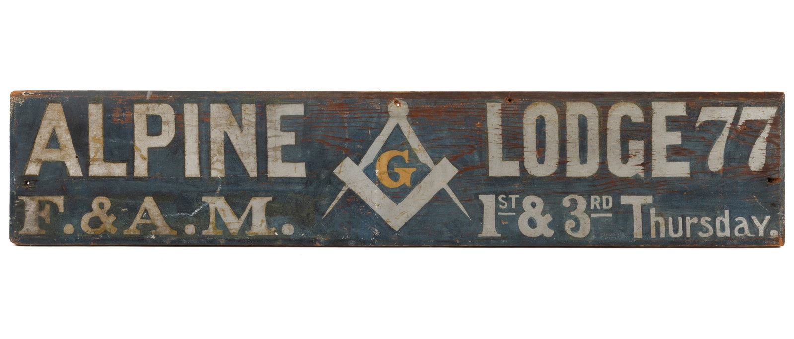 AMERICAN FOLK ART PAINTED PINE MASONIC LODGE SIGN (1 of 2)