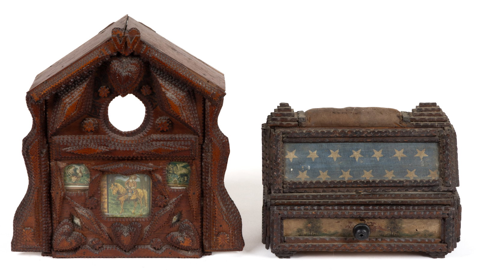 AMERICAN FOLK / TRAMP ART CARVED ARTICLES, LOT OF TWO (1 of 5)