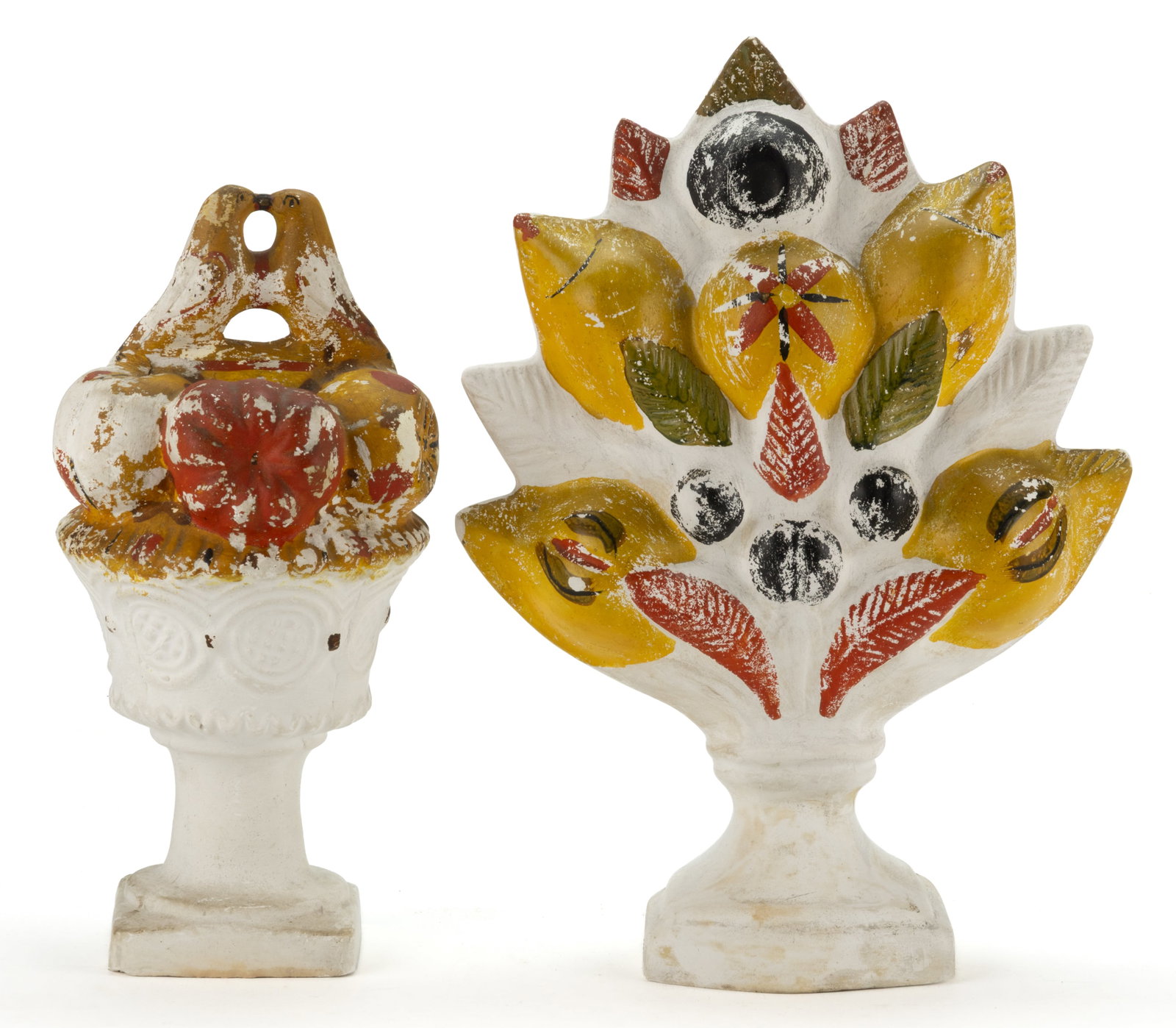 AMERICAN FOLK ART PAINT-DECORATED FIGURAL CHALKWARE GARNITURES, LOT OF TWO (1 of 4)