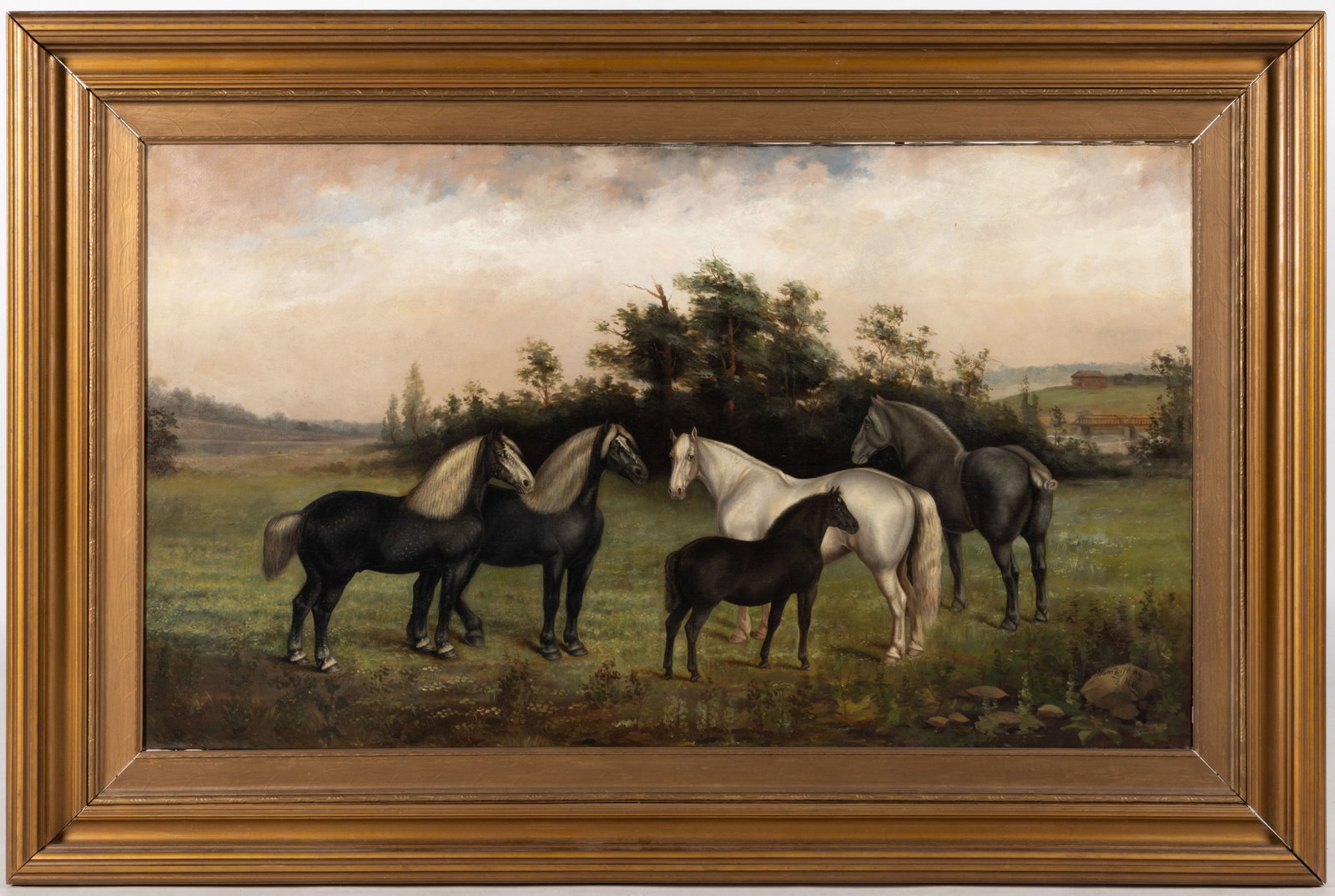 H. BUSH (OHIO, ACTIVE 19TH/EARLY 20TH CENTURY) LARGE PAINTING OF PERCHERON HORSES ON THE PATTON (1 of 7)