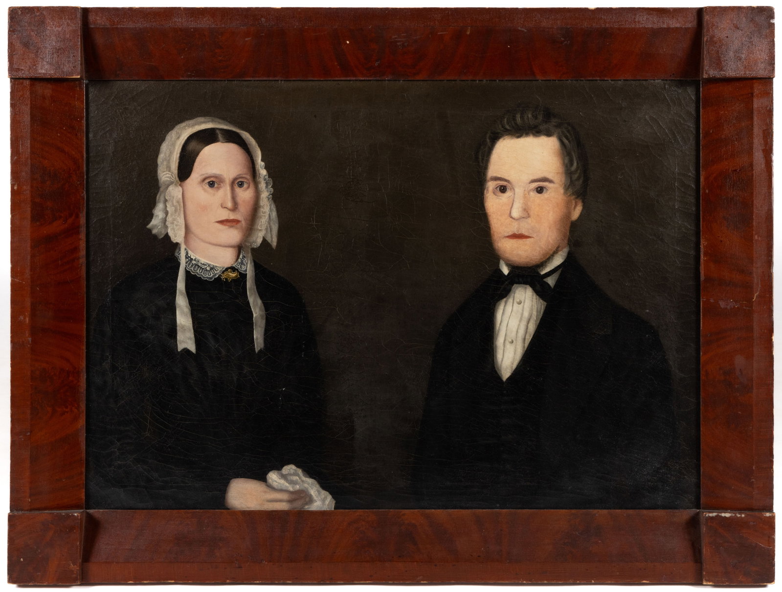AMERICAN SCHOOL (19TH CENTURY) FOLK ART DOUBLE PORTRAIT OF HUSBAND AND WIFE (1 of 5)