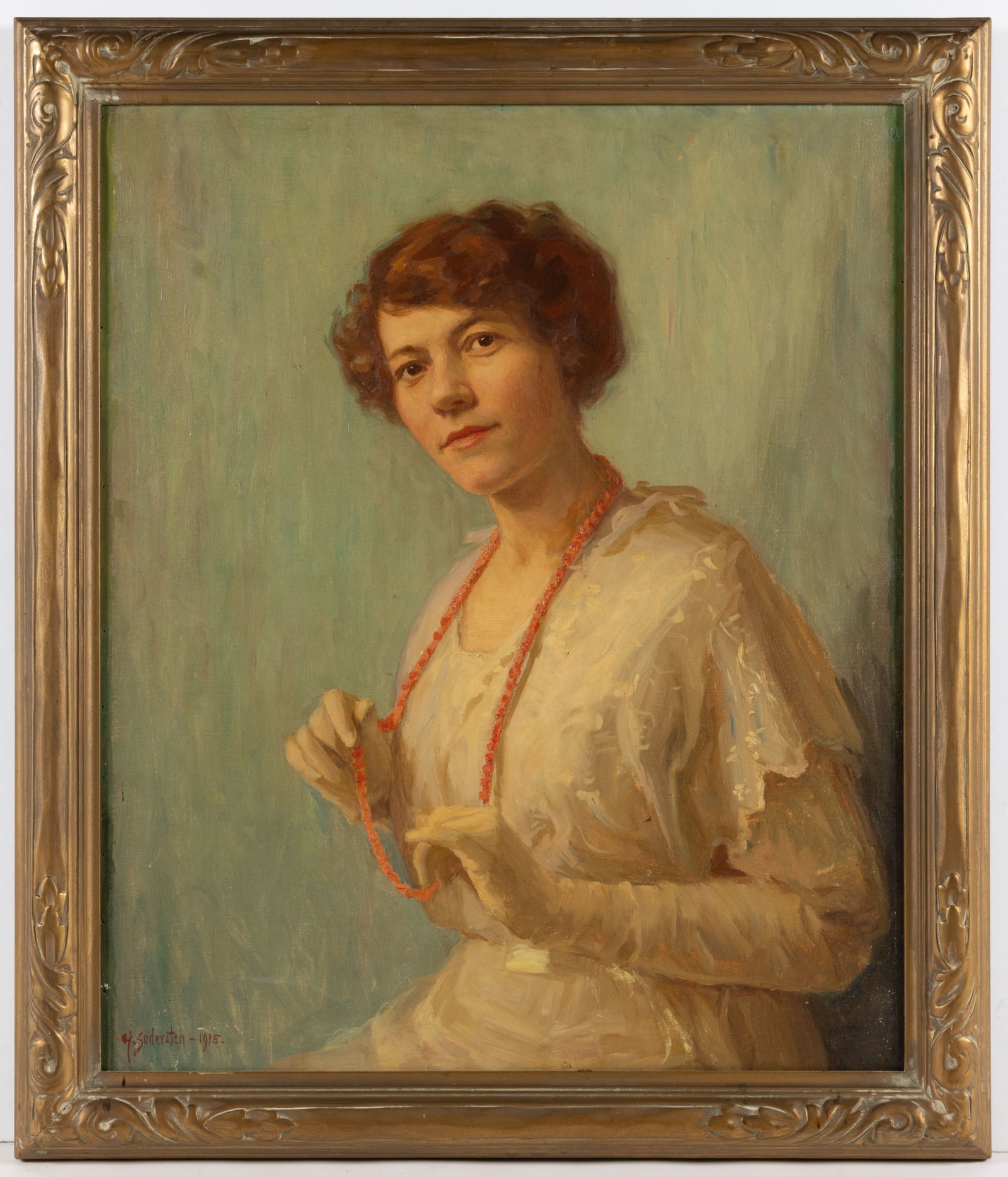 HERMAN SODERSTEN (SWEDISH / AMERICAN, 1862-1926) PORTRAIT OF A YOUNG LADY: HERMAN SODERSTEN (SWEDISH / AMERICAN, 1862-1926) PORTRAIT OF A YOUNG LADY, oil on canvas, a waist-length depiction of a young lady, purportedly the artist's daughter, she wears a fashionable dress