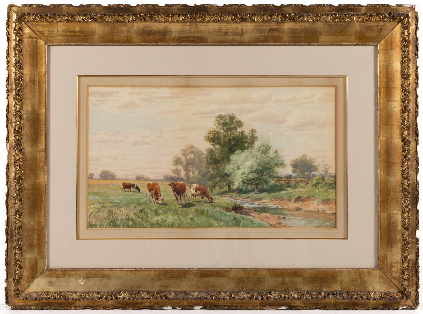THOMAS BIGELOW CRAIG (AMERICAN, 1849-1924) LANDSCAPE PAINTING FEATURING COWS (1 of 4)