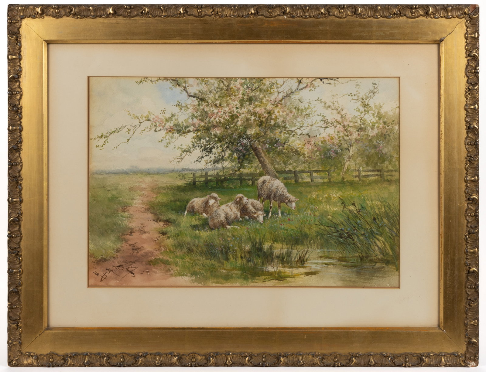 HUGO ANTON FISHER (CZECH-AMERICAN, 1854-1916) PASTORAL LANDSCAPE WITH SHEEP (1 of 4)