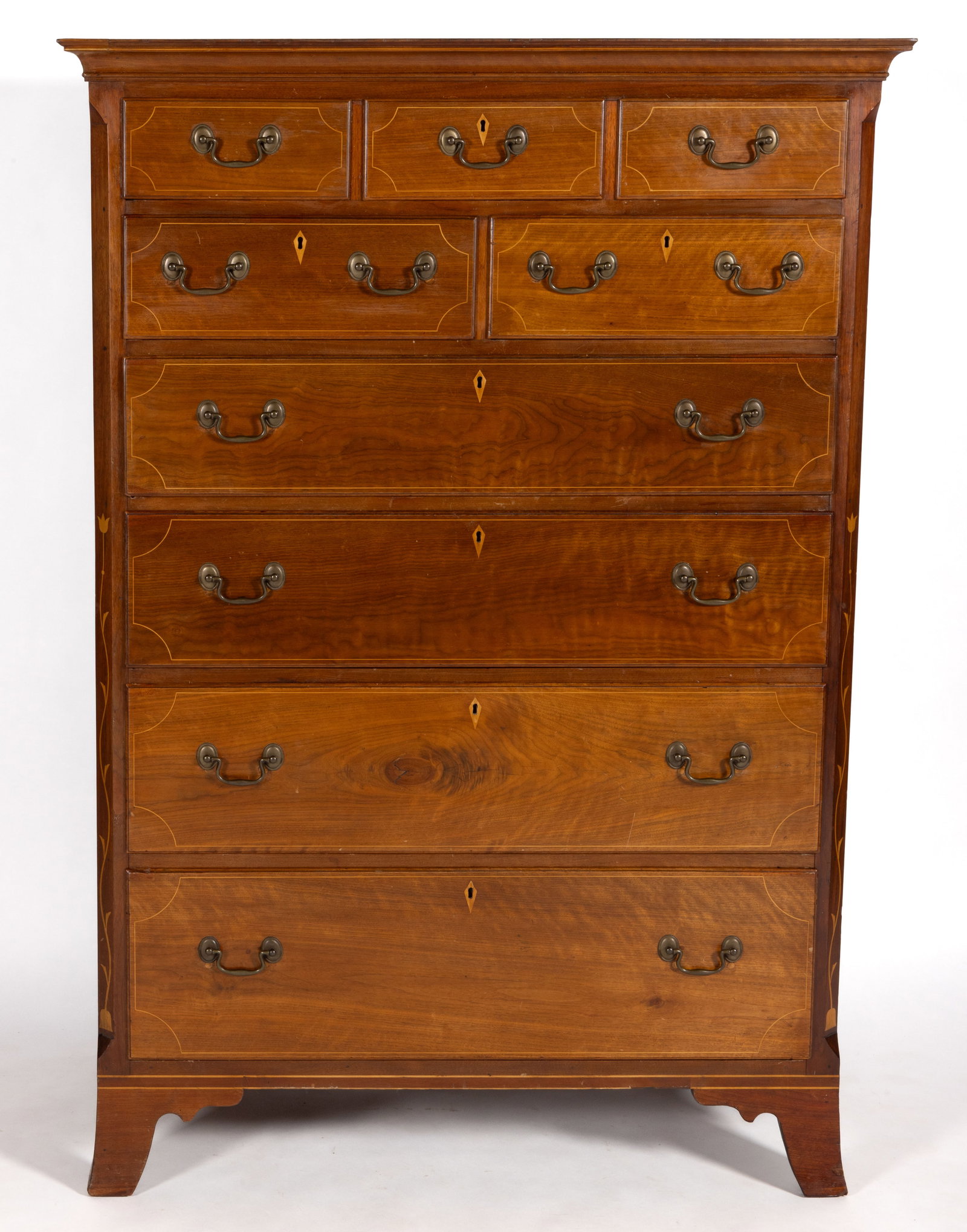 SOUTHERN, POSSIBLY TENNESSEE, INLAID WALNUT TALL CHEST OF DRAWERS (1 of 10)
