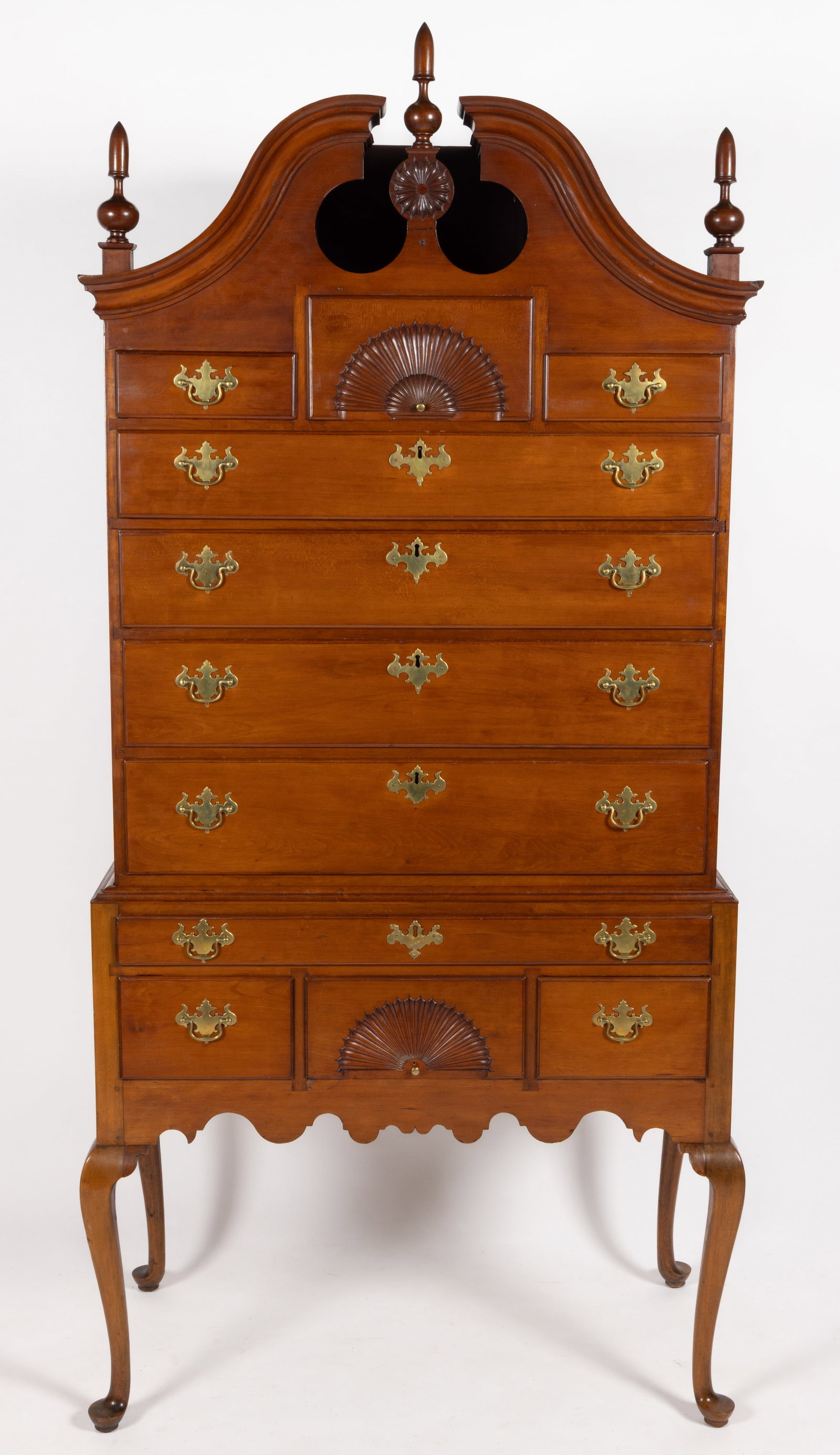 CONNECTICUT CARVED CHERRY BONNET-TOP HIGHBOY / HIGH CHEST (1 of 8)