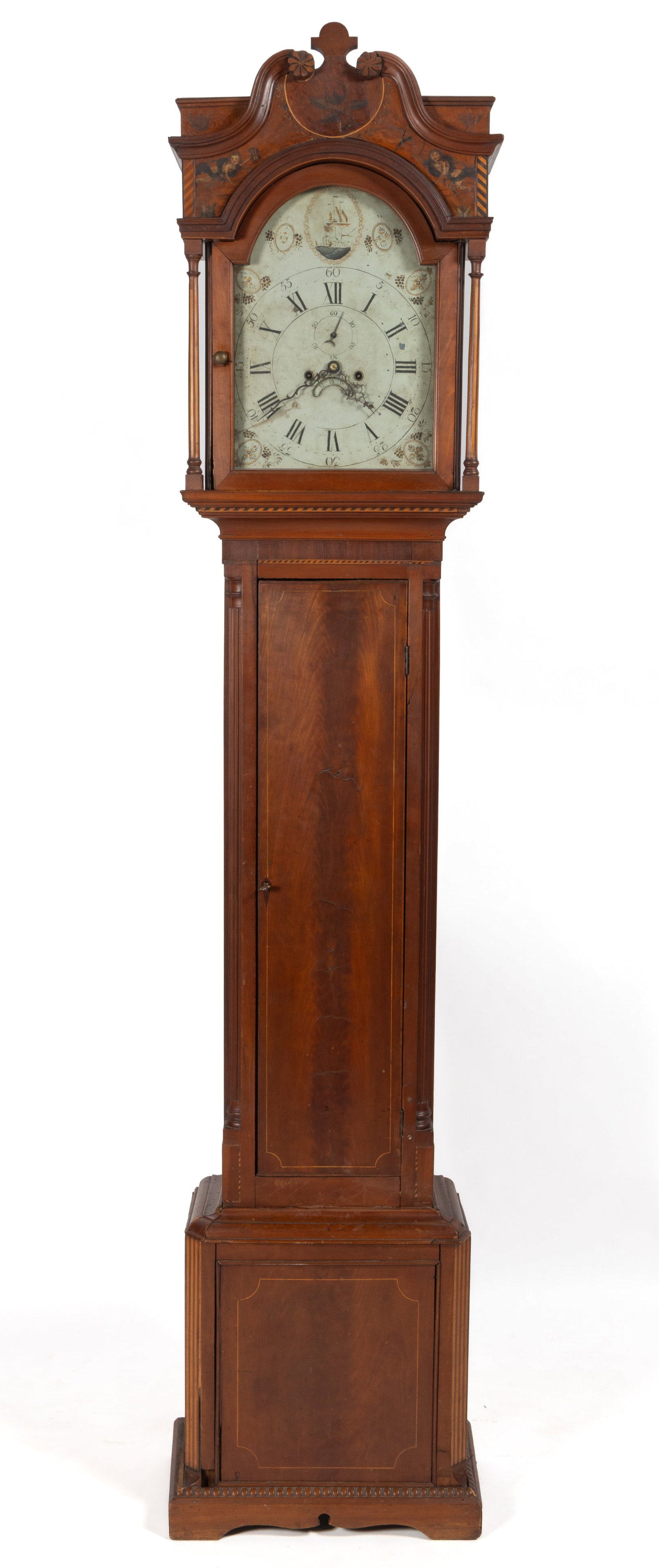 NEW ENGLAND CHIPPENDALE INLAID CHERRY TALL CASE CLOCK (1 of 6)