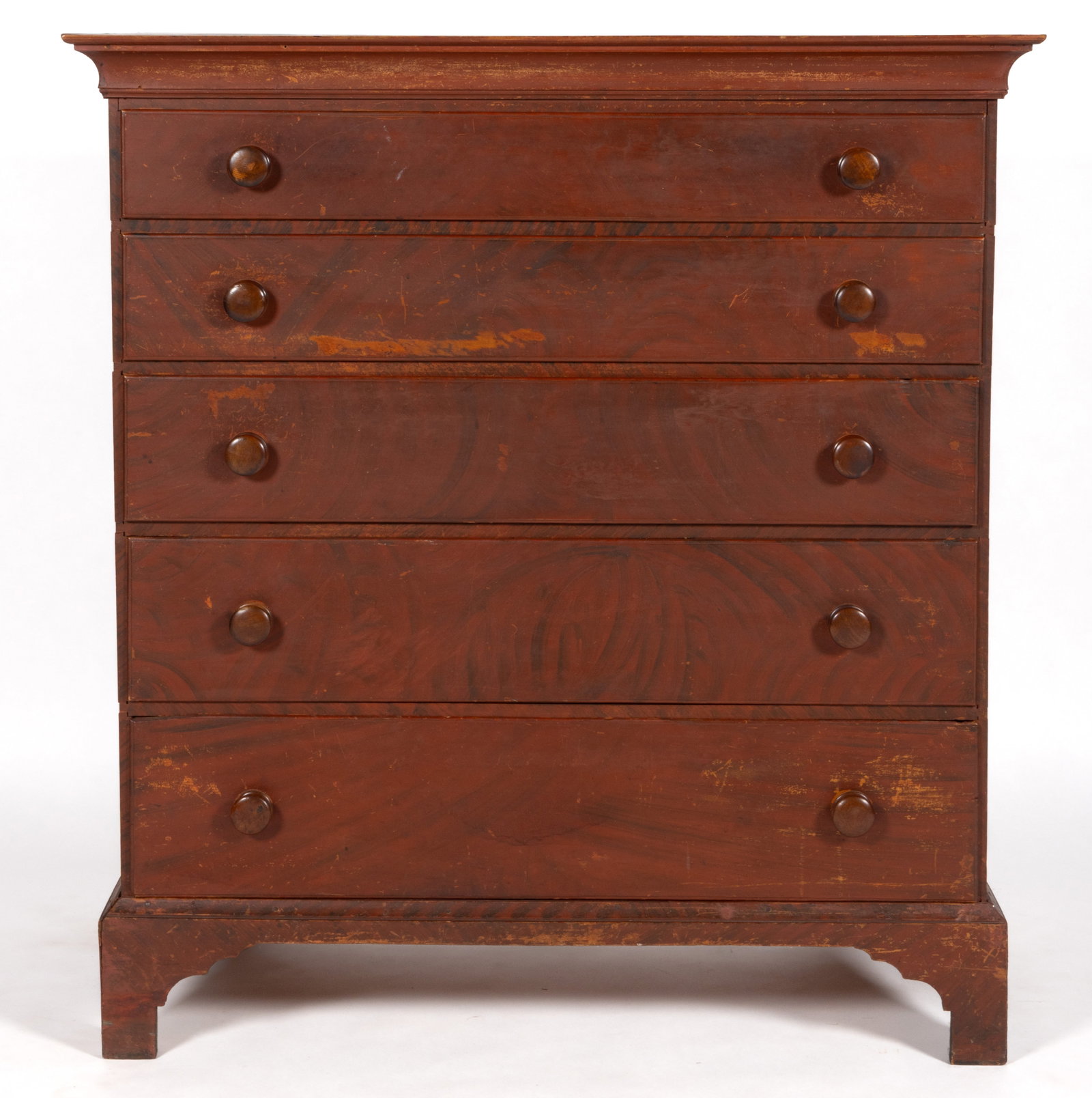 NEW ENGLAND PAINT-DECORATED BIRCH / MAPLE SEMI-TALL CHEST OF DRAWERS (1 of 9)
